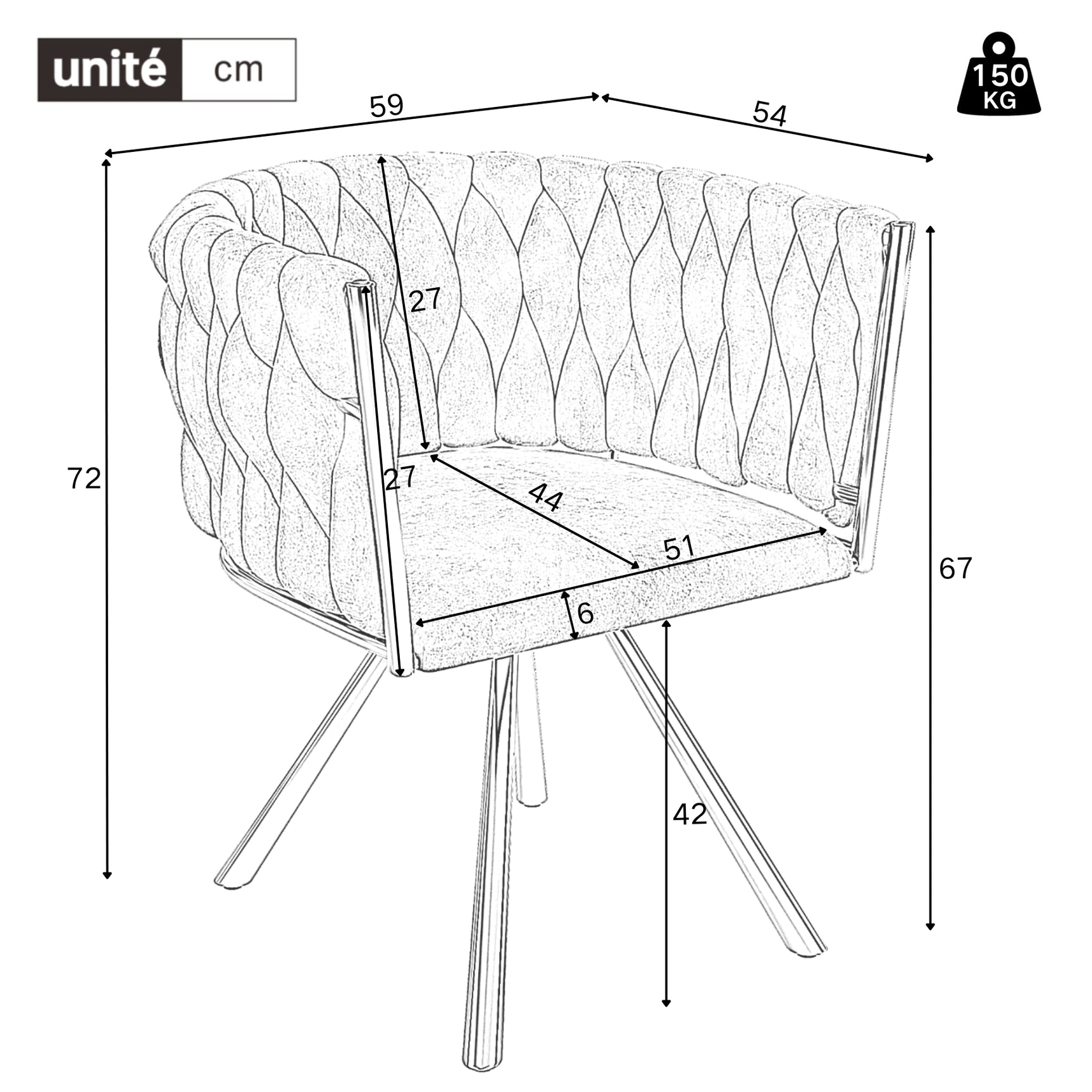 Lot de 6 chaises pivotantes de salle à manger en velours gris avec pieds en métal doré