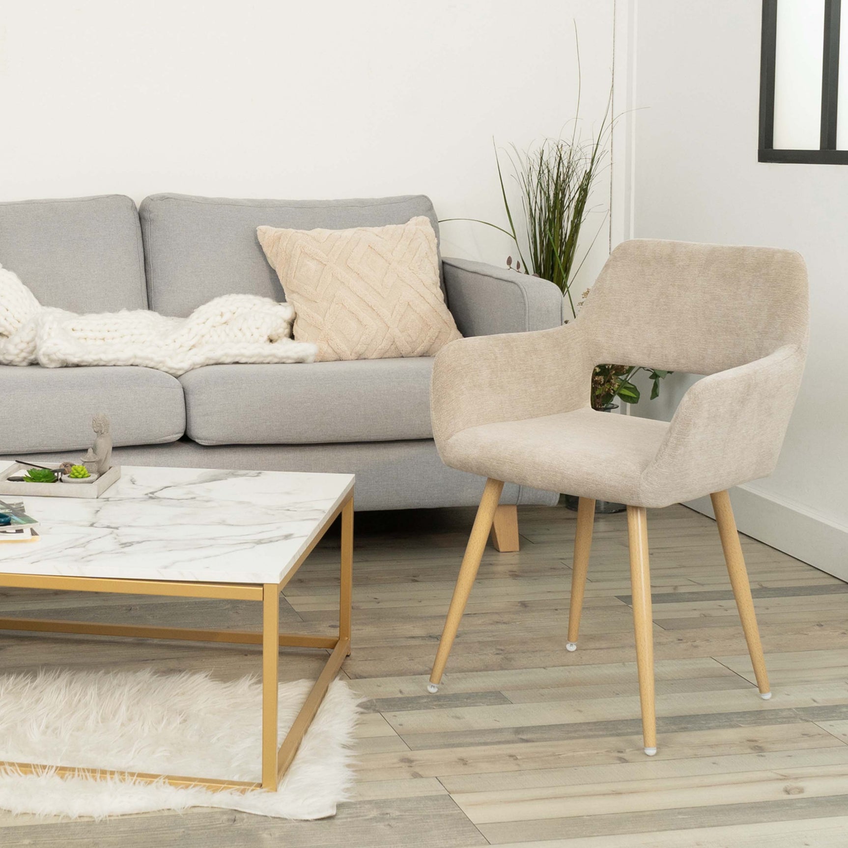 Set von 2 skandinavischen Esszimmer Sesseln mit beige Stoffarmlehnen - Cromwell