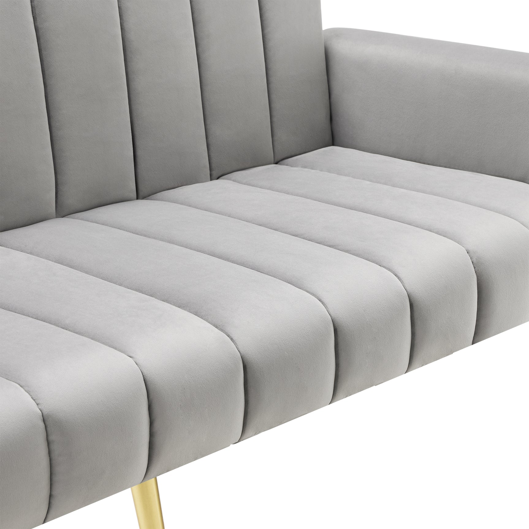 2-seater sofa bed in dark gray fabric with side pockets, modern convertible sofa