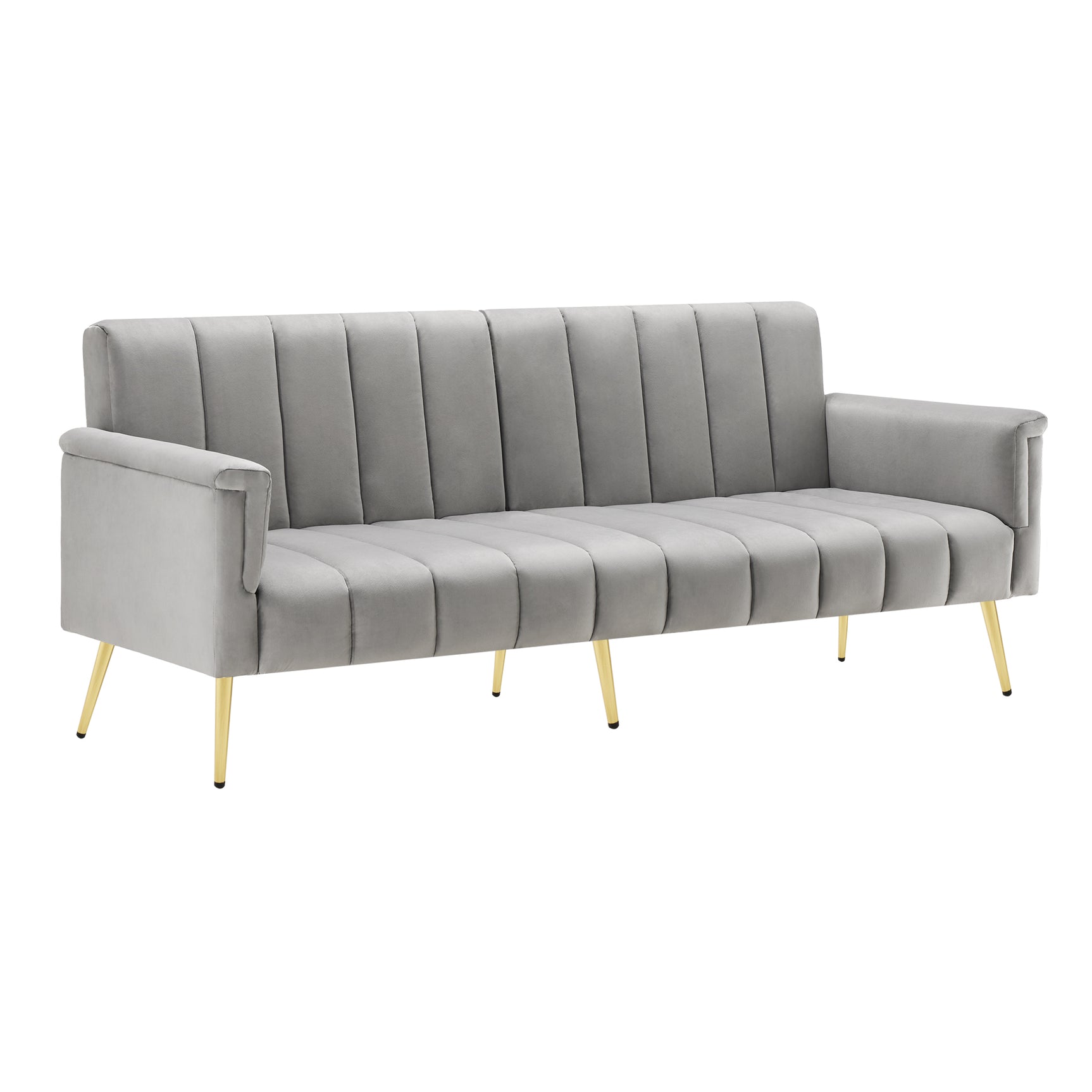 2-seater sofa bed in dark gray fabric with side pockets, modern convertible sofa