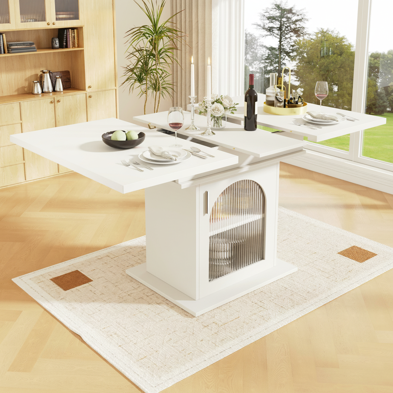 Ausziehbarer Esstisch 140/180 x 80 x 75 cm mit MDF-Platte in weißem Marmoreffekt und schwarzen Metallbeinen