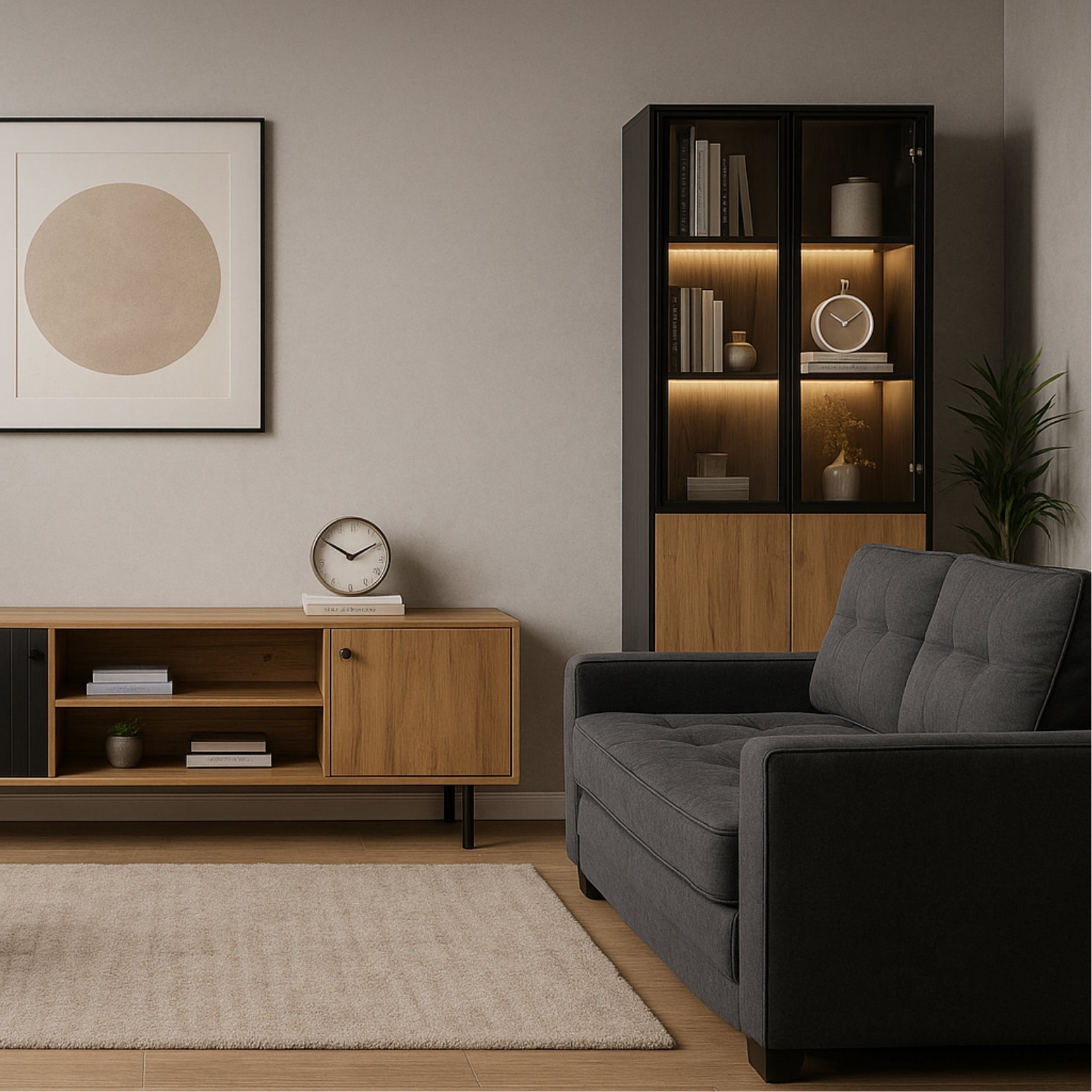 Canapé-lit 2 places en tissu gris foncé avec poches latérales, sofa convertible moderne