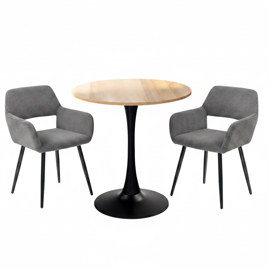 Round Table Table Table Table Timber Ø80 cm with 4 black velvet chairs, modern and comfortable style