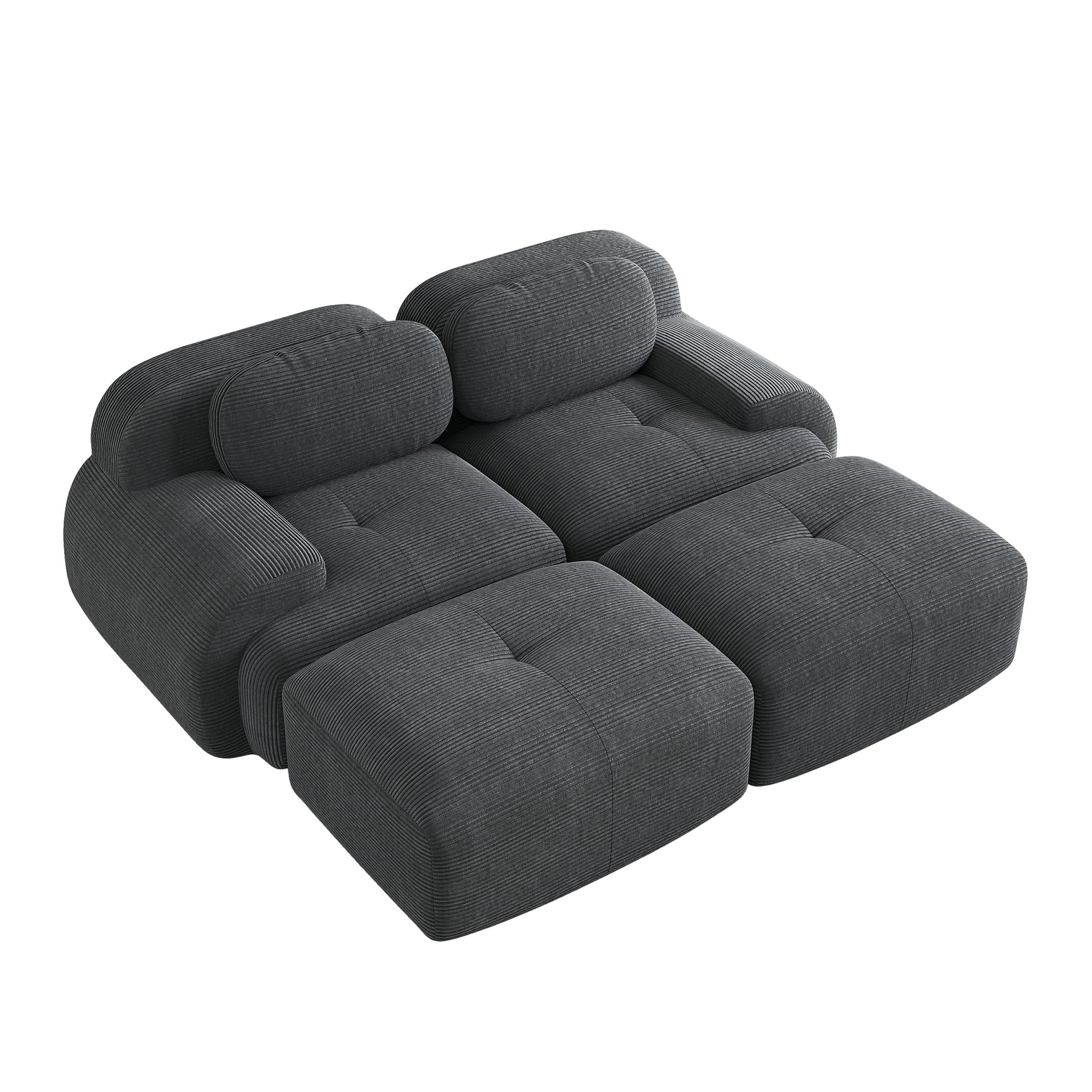 2-seater sofa bed in dark gray fabric with side pockets, modern convertible sofa
