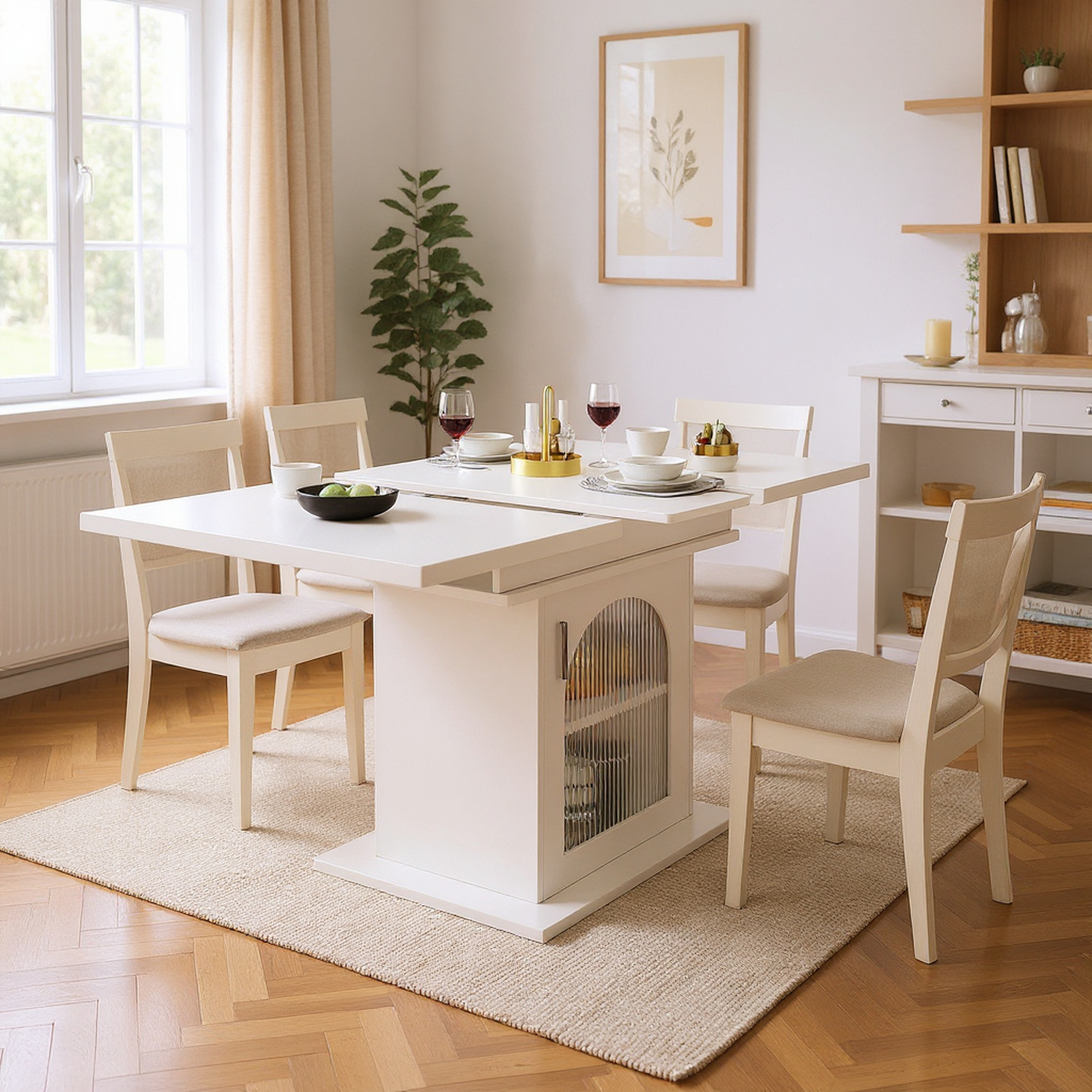 Ausziehbarer Esstisch 140/180 x 80 x 75 cm mit MDF-Platte in weißem Marmoreffekt und schwarzen Metallbeinen