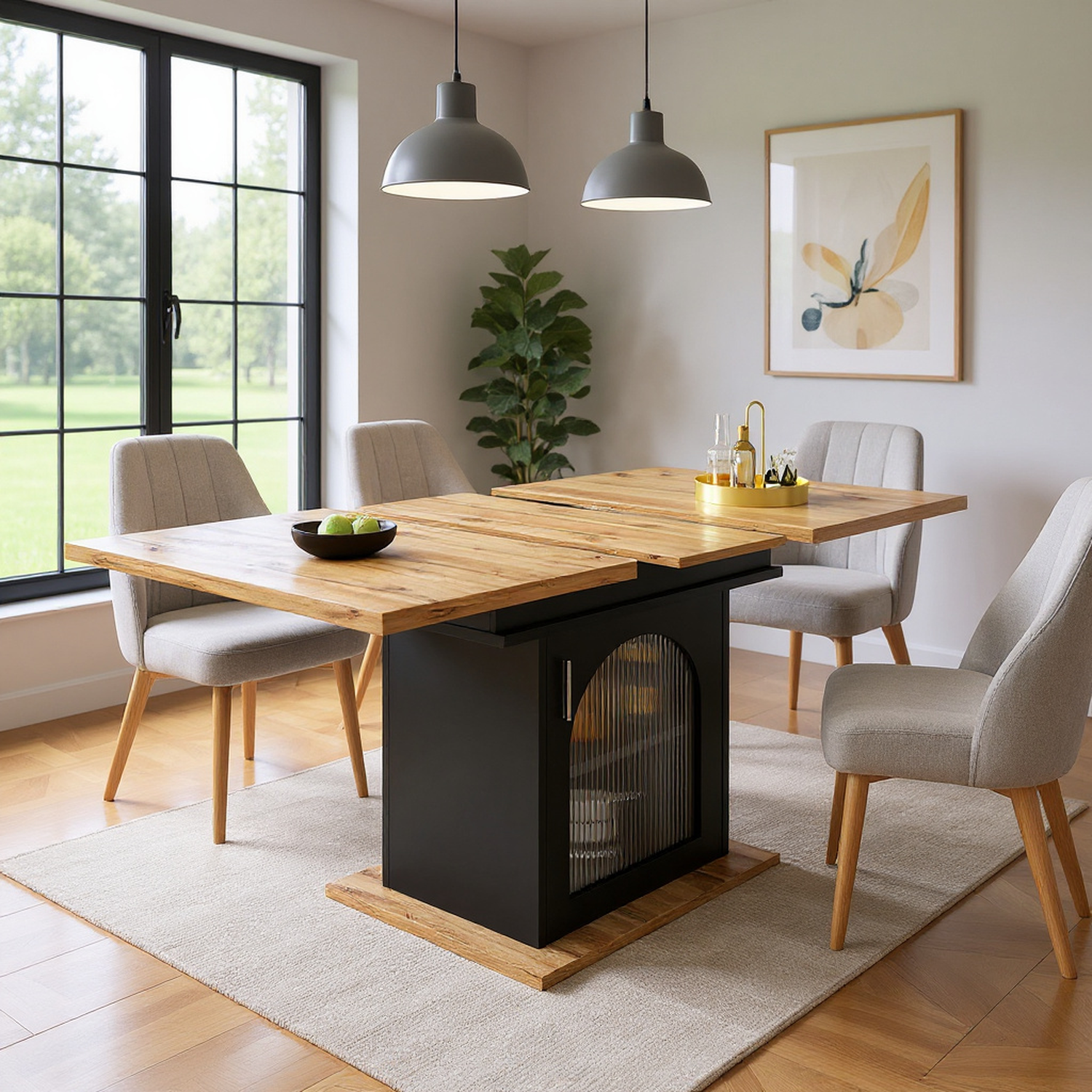 Extensible dining table 140/180x80x75 cm with MDF tray white marble effect and black metal feet