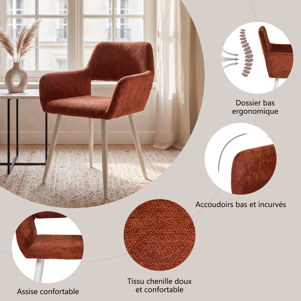 Set of 2 Scandinavian dining room armchairs with beige fabric armrests - Cromwell