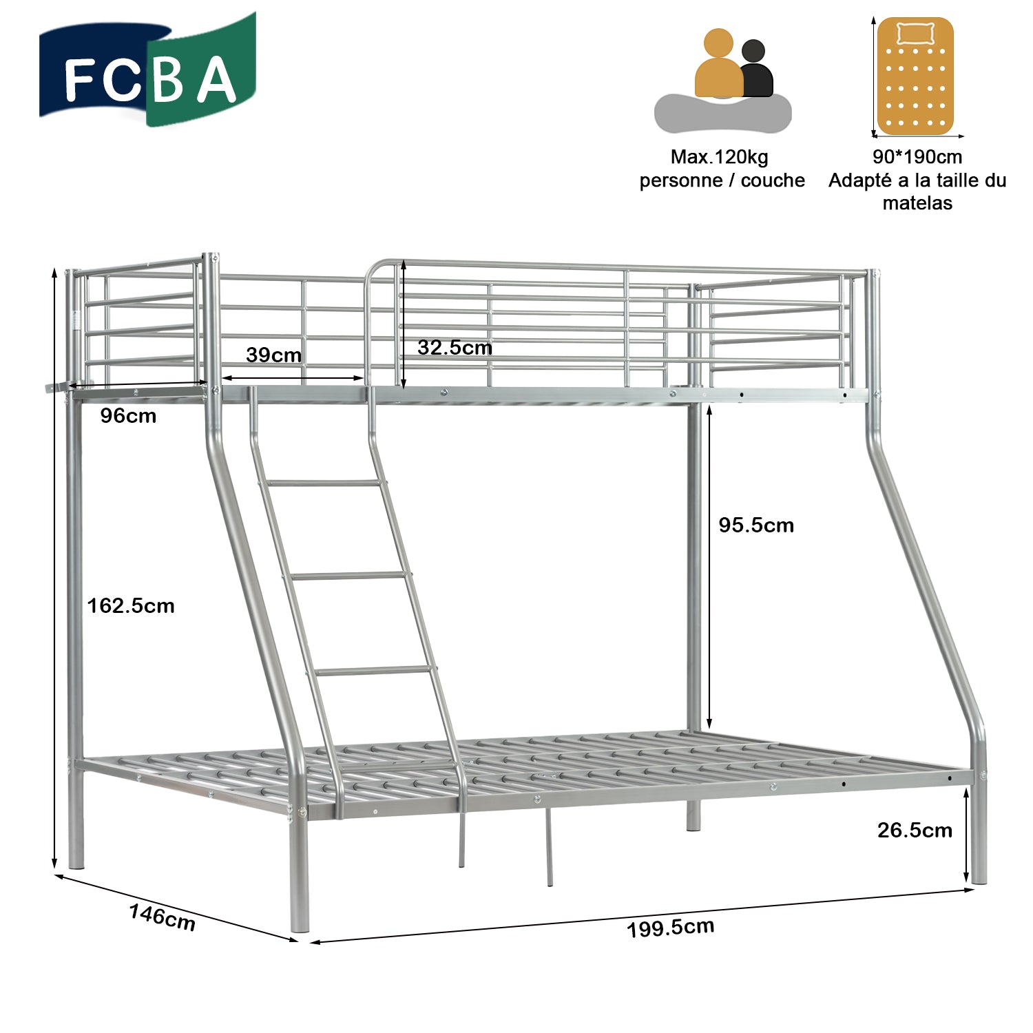 Bühne Bett 3 Sitze und 2 Stock
