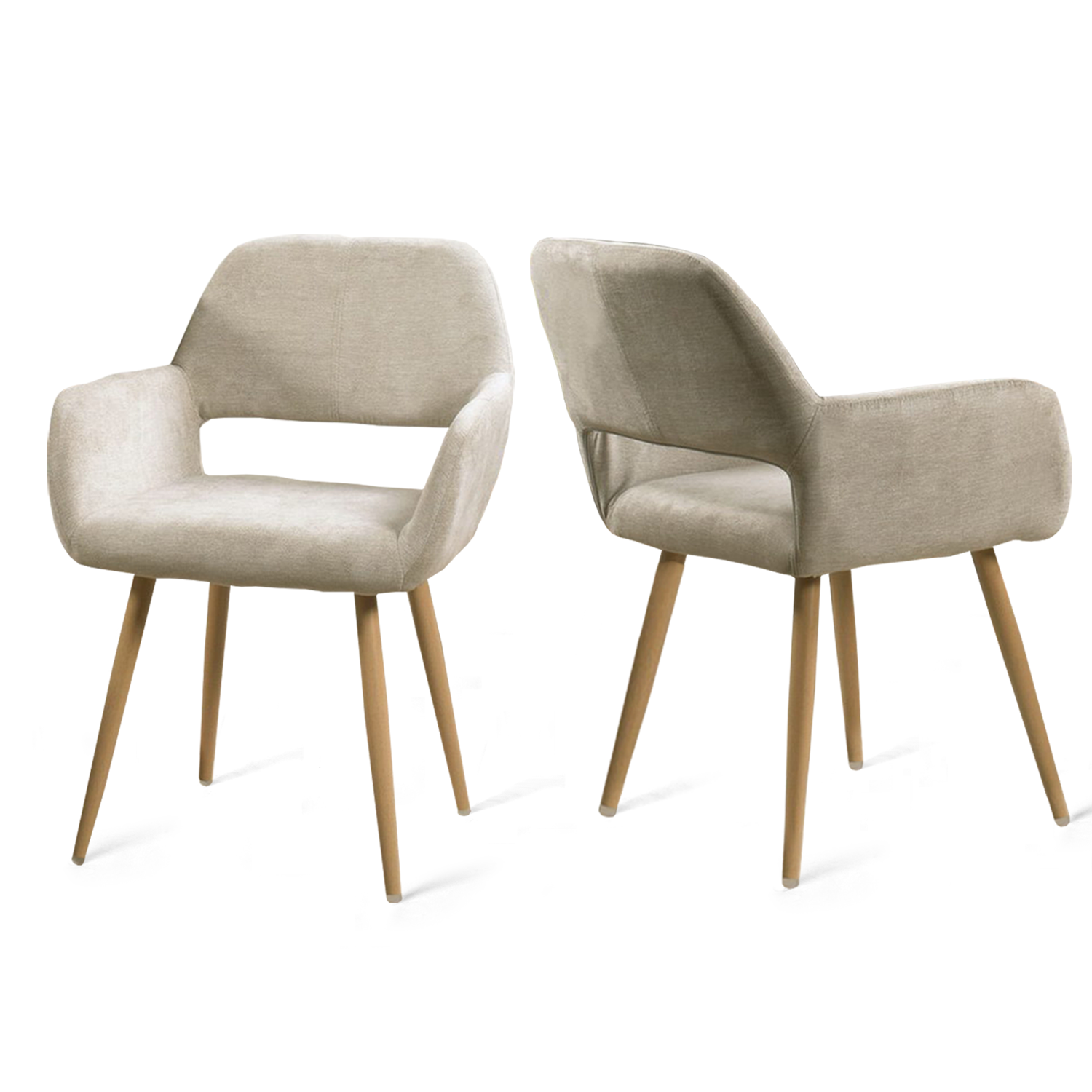 Set von 2 skandinavischen Esszimmer Sesseln mit beige Stoffarmlehnen - Cromwell
