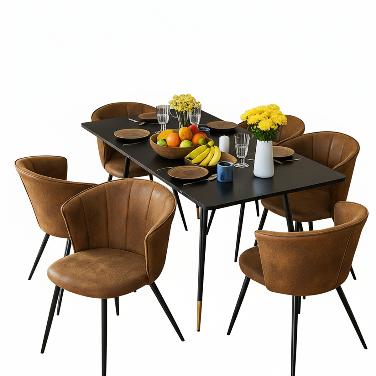 Ensemble de salle à manger comprenant une table extensible et 6 chaises en suédine marron