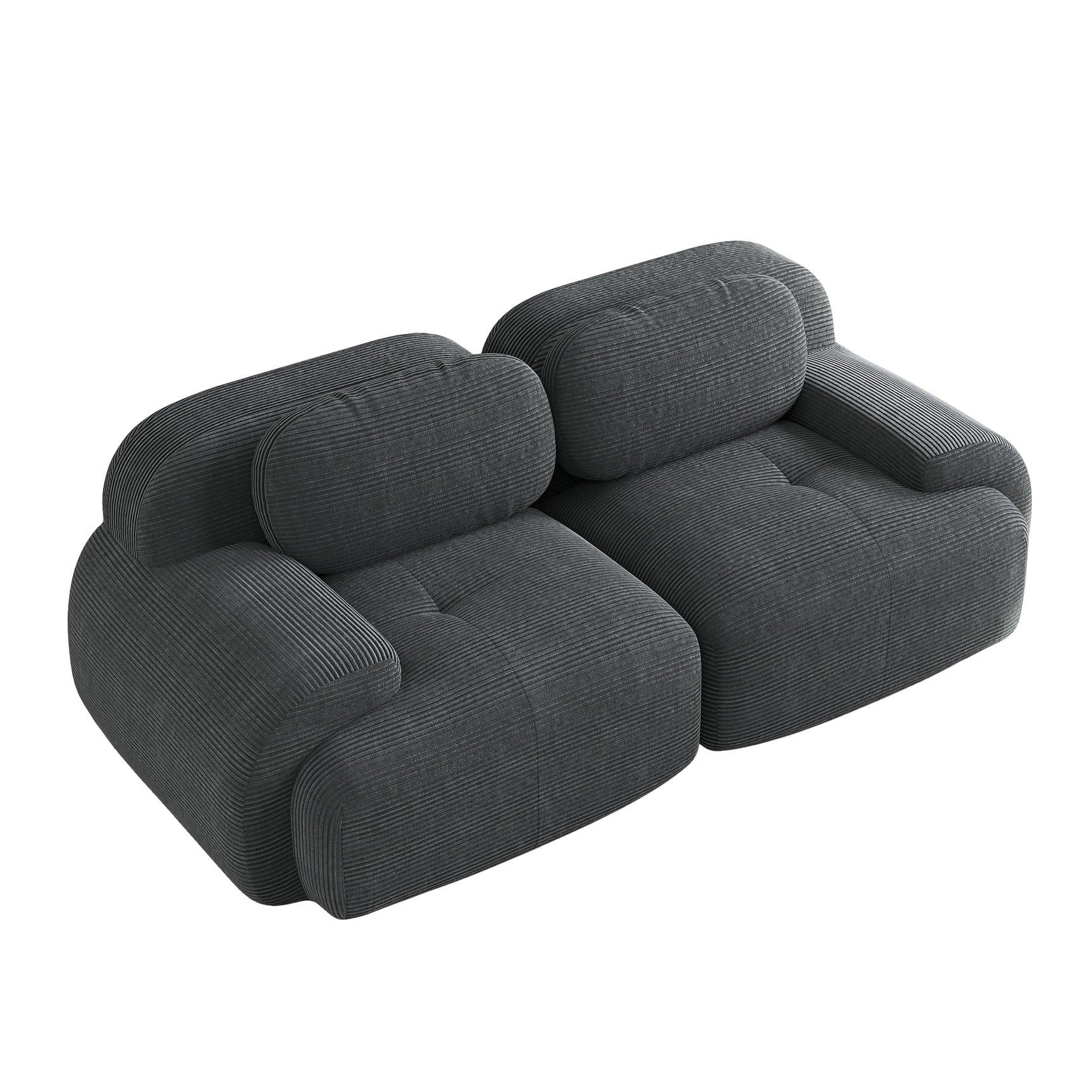 2-seater sofa bed in dark gray fabric with side pockets, modern convertible sofa