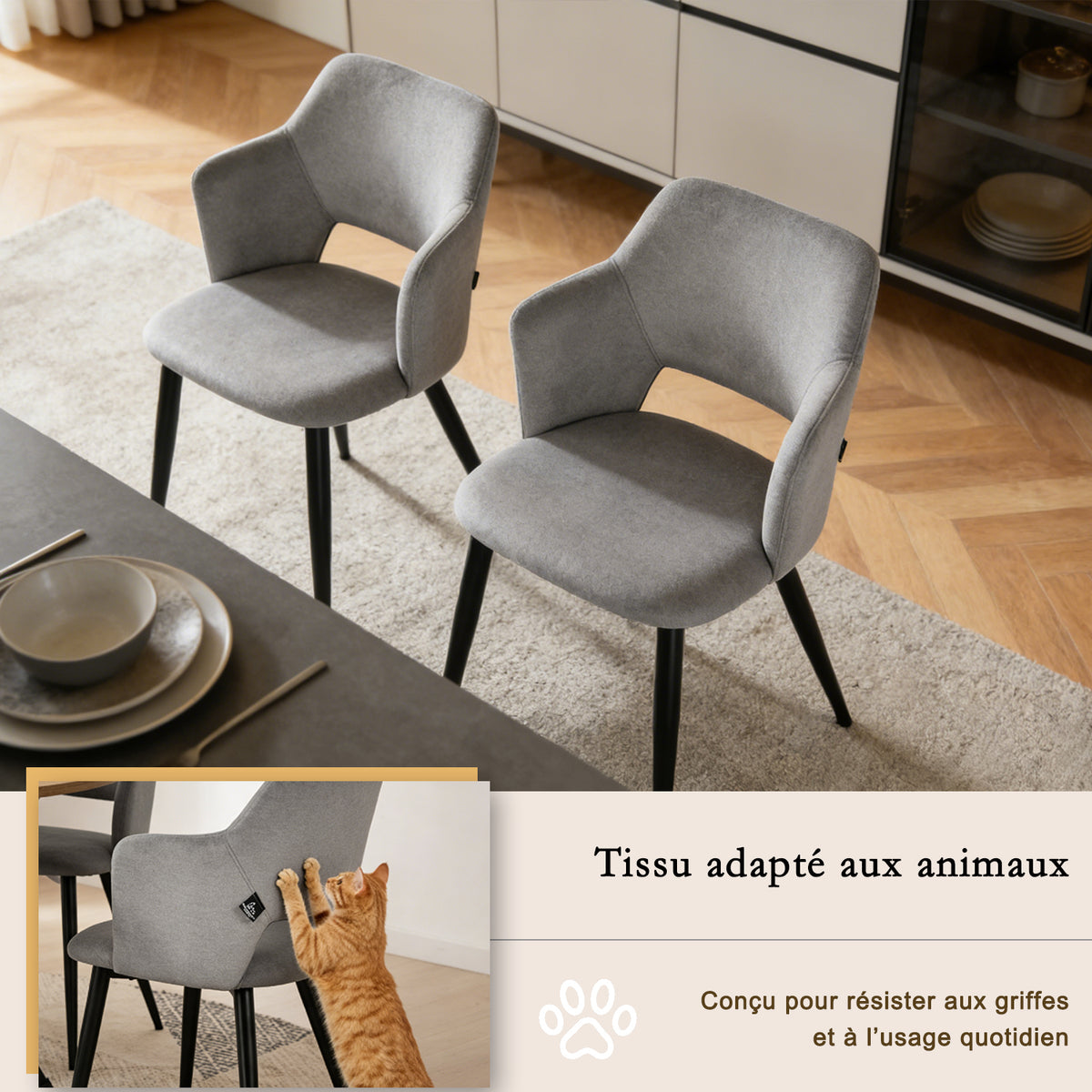 Set of 2 Scandinavian dining rooms with green fabric armrests - Akanji