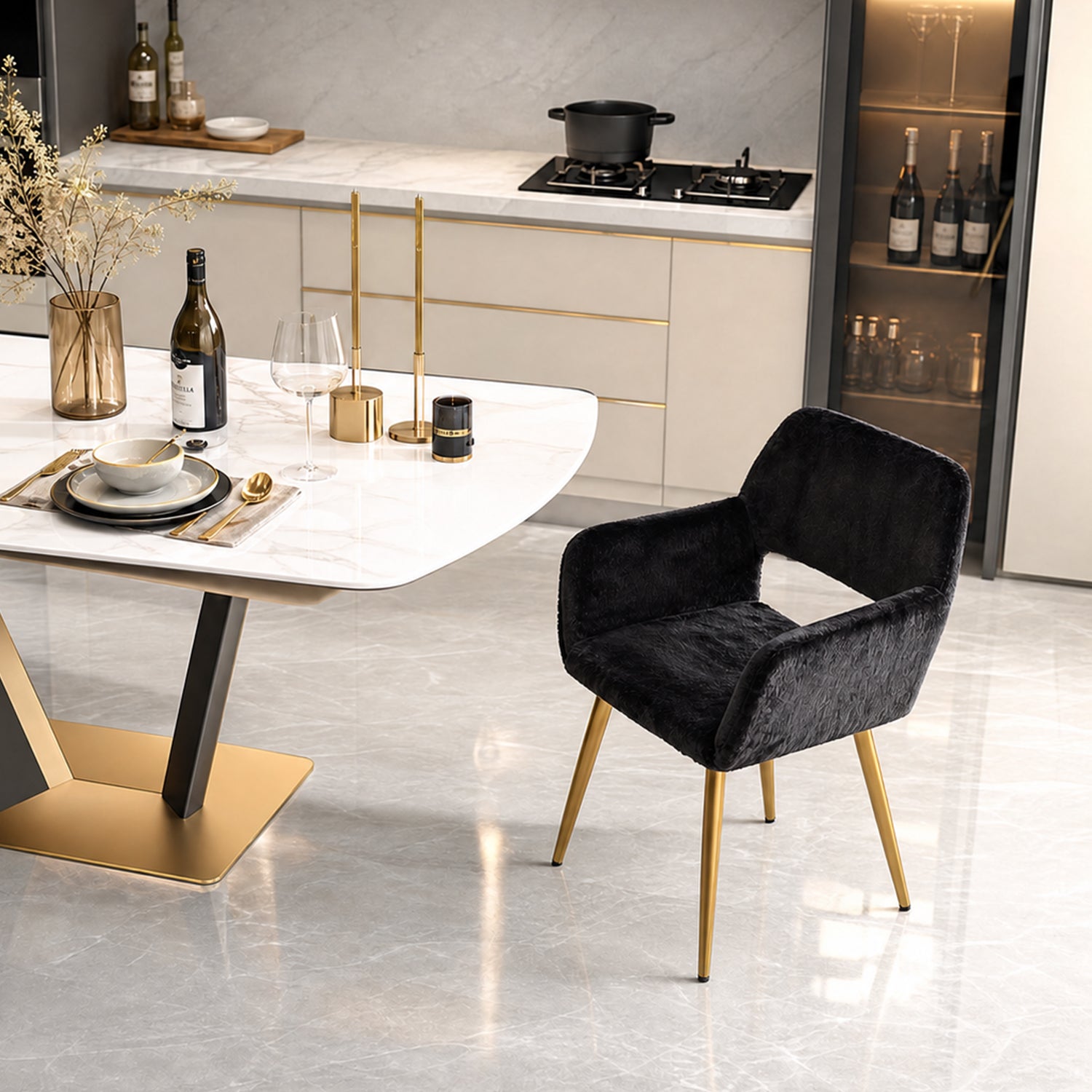 Scandinavian dining chair with black fabric armrests - CROMWELL BLACK Ⅰ