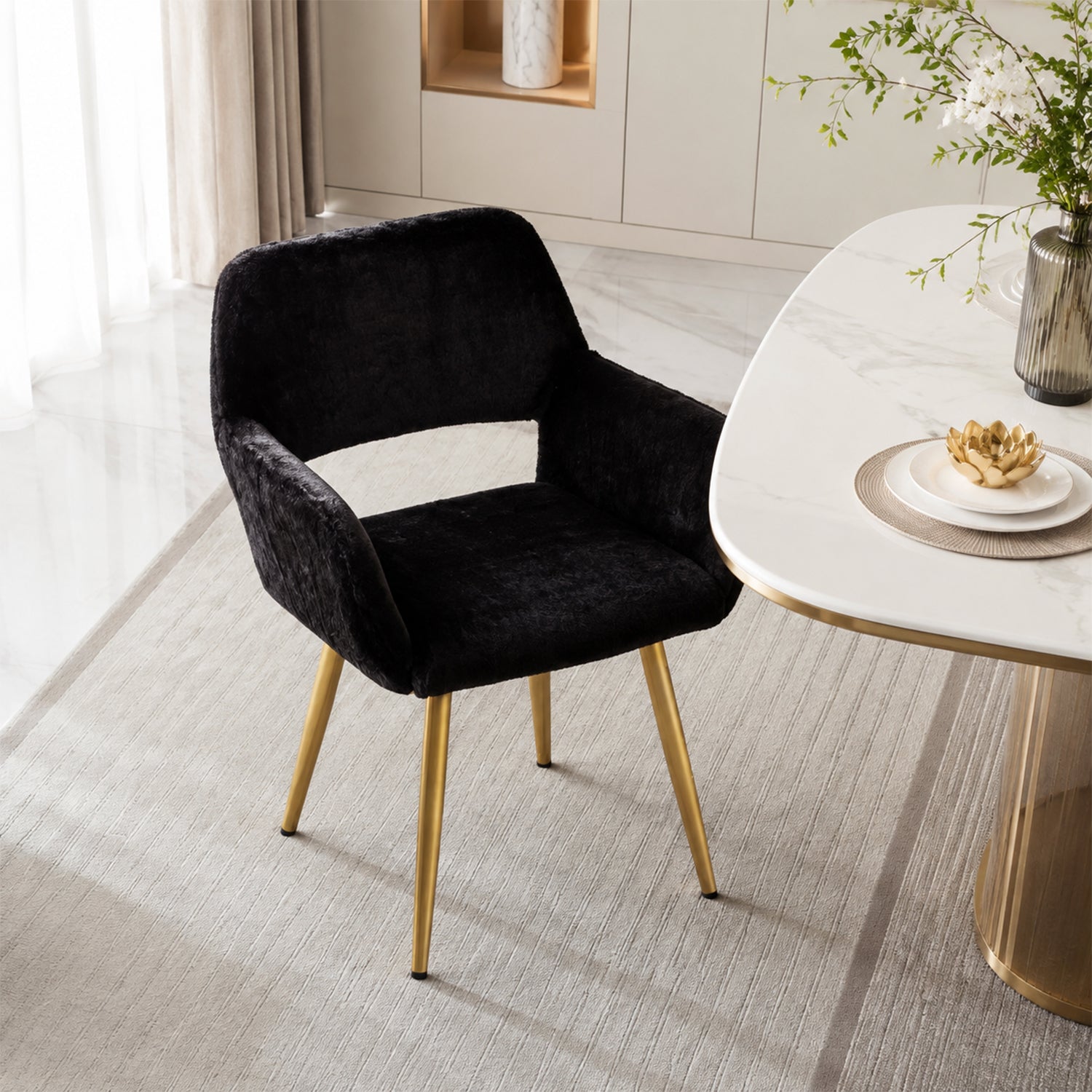 Scandinavian dining chair with black fabric armrests - CROMWELL BLACK Ⅰ