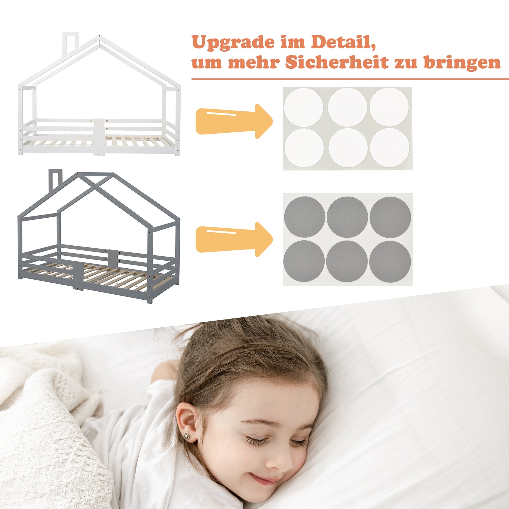 Lit cabane enfant 90x200 cm bois massif gris avec barrière anti-chute et sommier à lattes