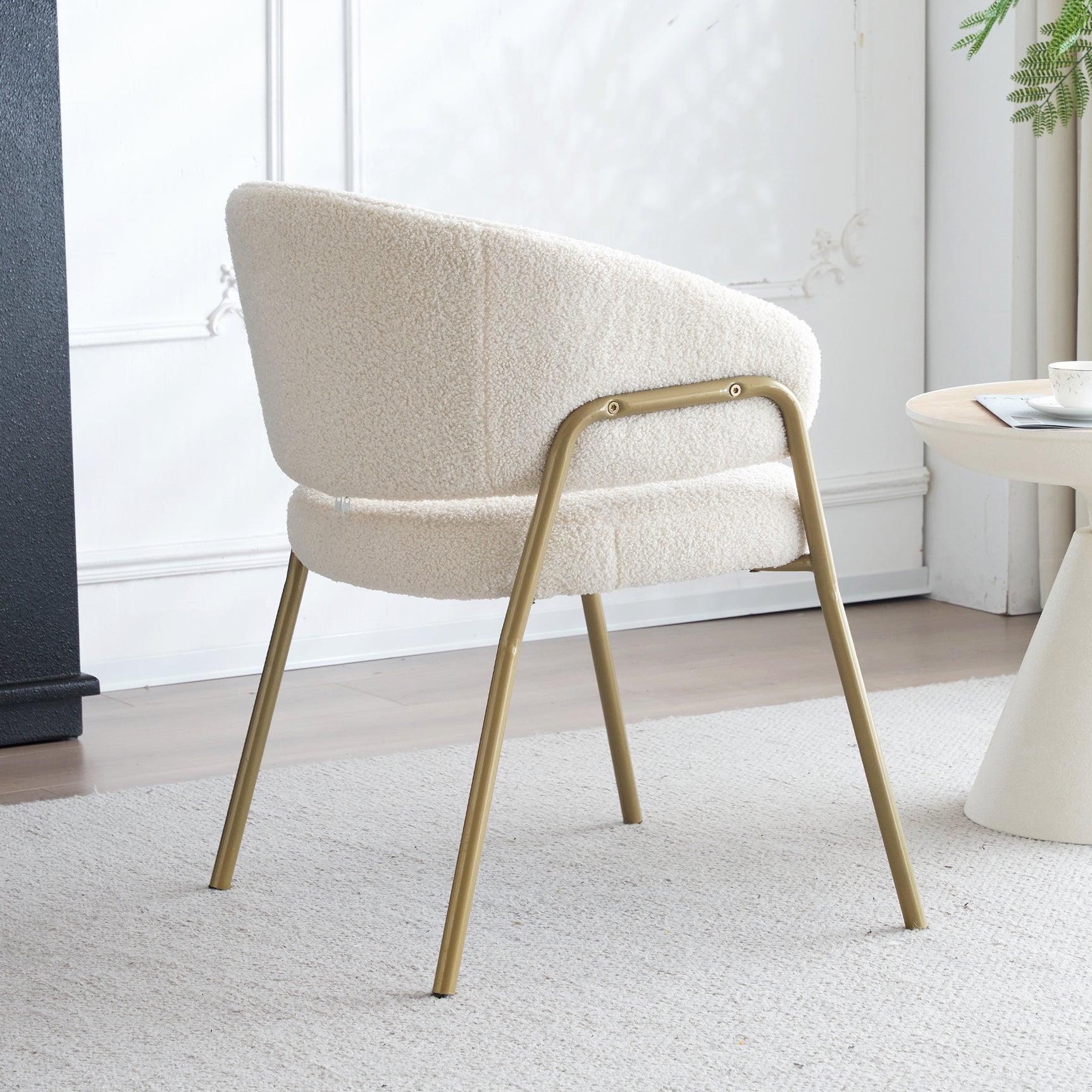 Lot de 6 chaises de salle à manger modernes en tissu effet laine blanche avec pieds dorés