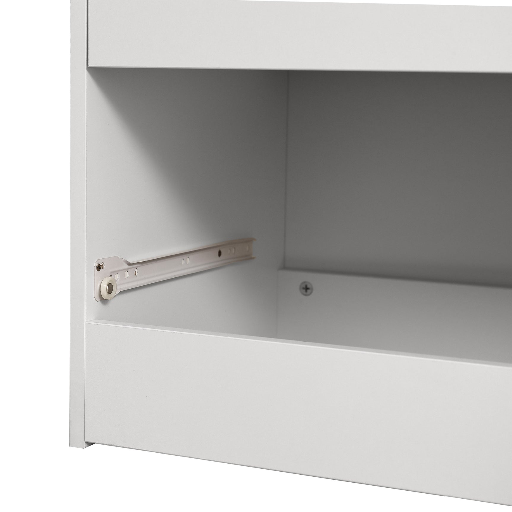 White wardrobe in particle panels with 2 doors, 2 drawers and storage rod