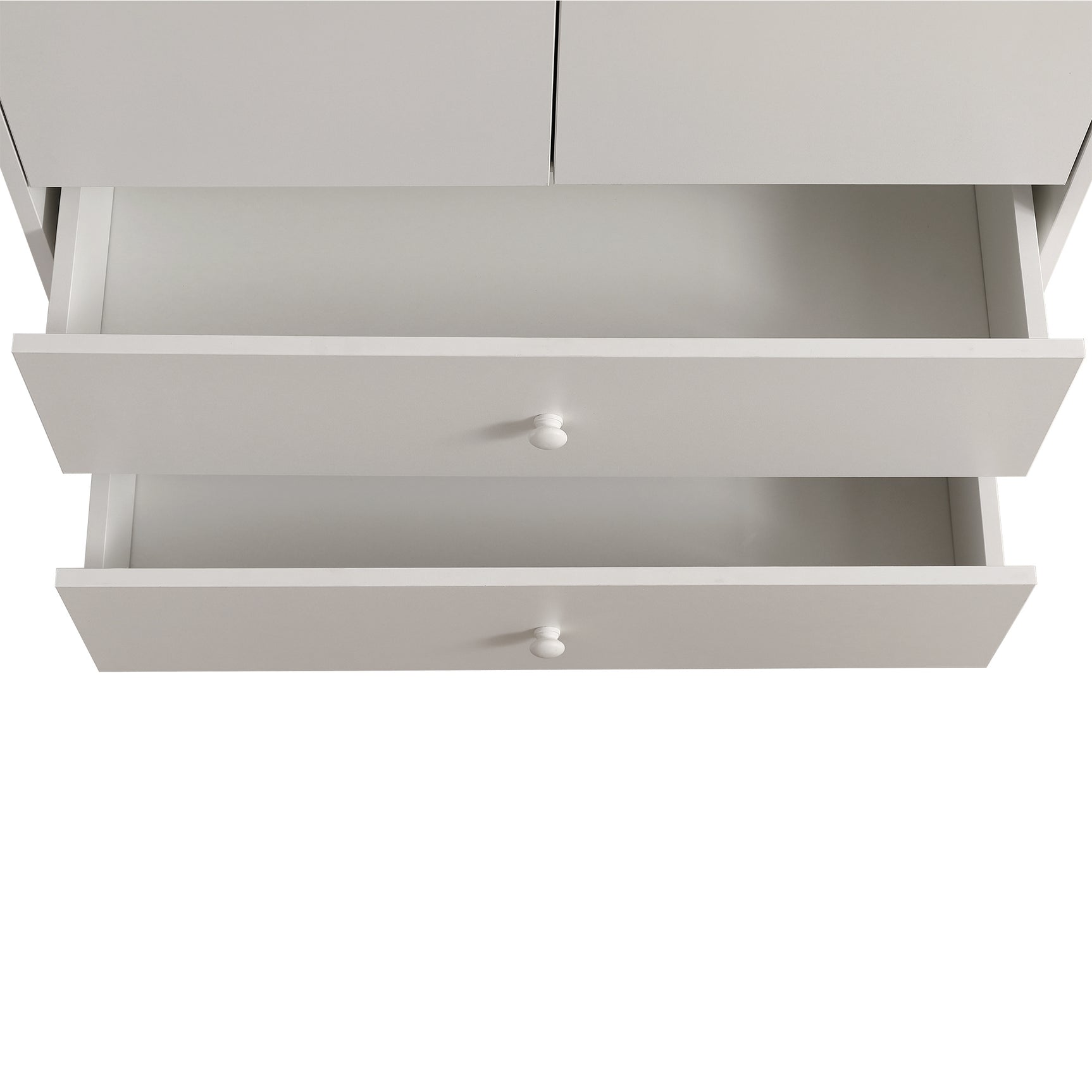 White wardrobe in particle panels with 2 doors, 2 drawers and storage rod