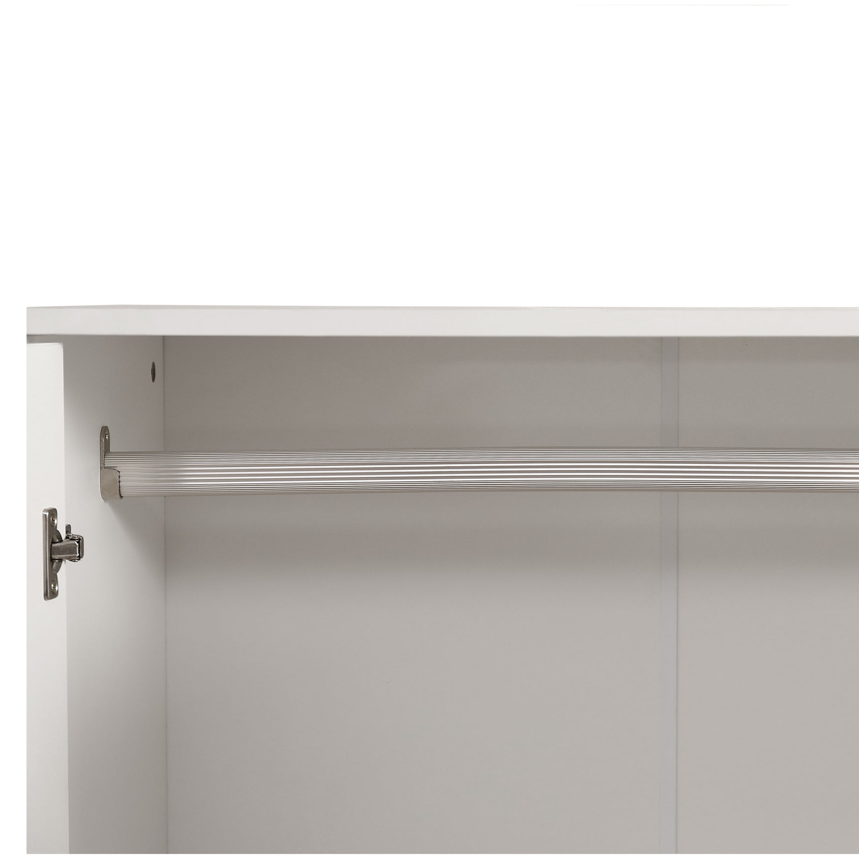White wardrobe in particle panels with 2 doors, 2 drawers and storage rod