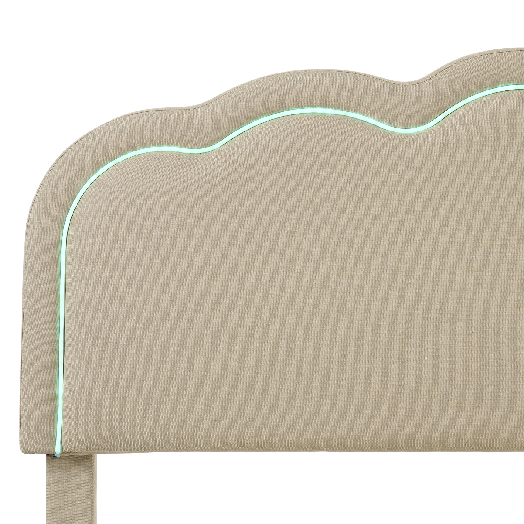 Packaged children's bed 90 × 190 cm with LED, in beige linen with adjustable headboard and slatted base (without mattresses)