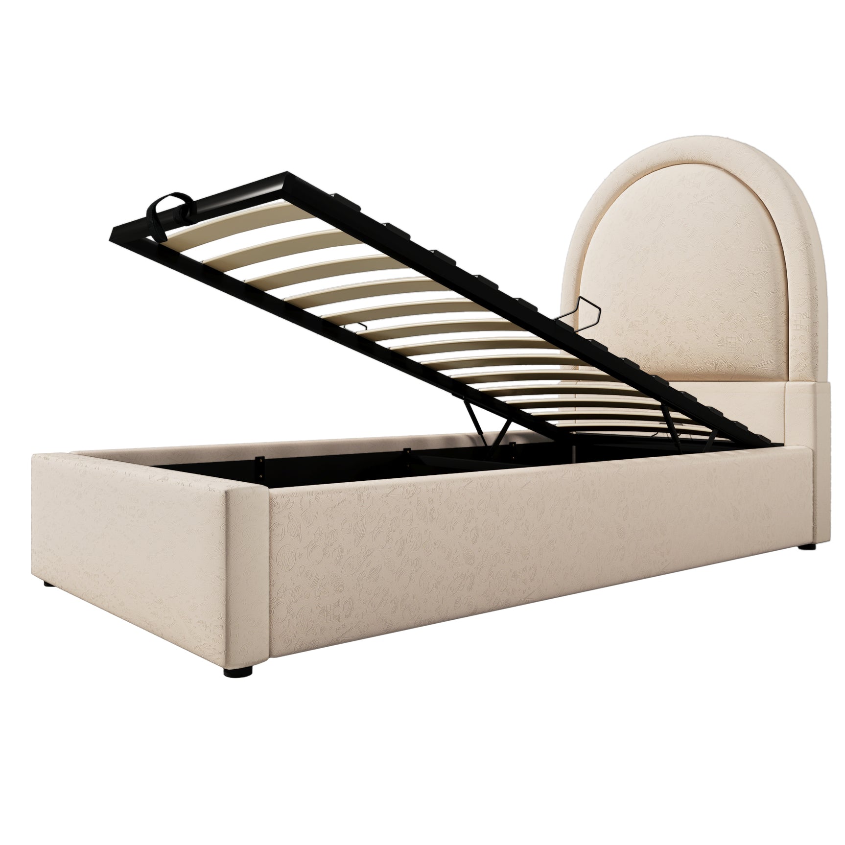 Children's bed 90 × 190 cm padded (without mattresses) PU beige with arched headboard