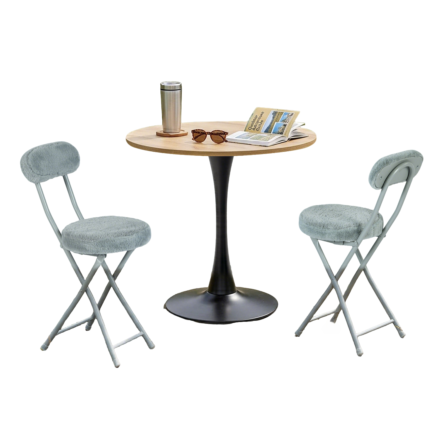 Round Table Table Table Table Timber Ø80 cm with 4 black velvet chairs, modern and comfortable style