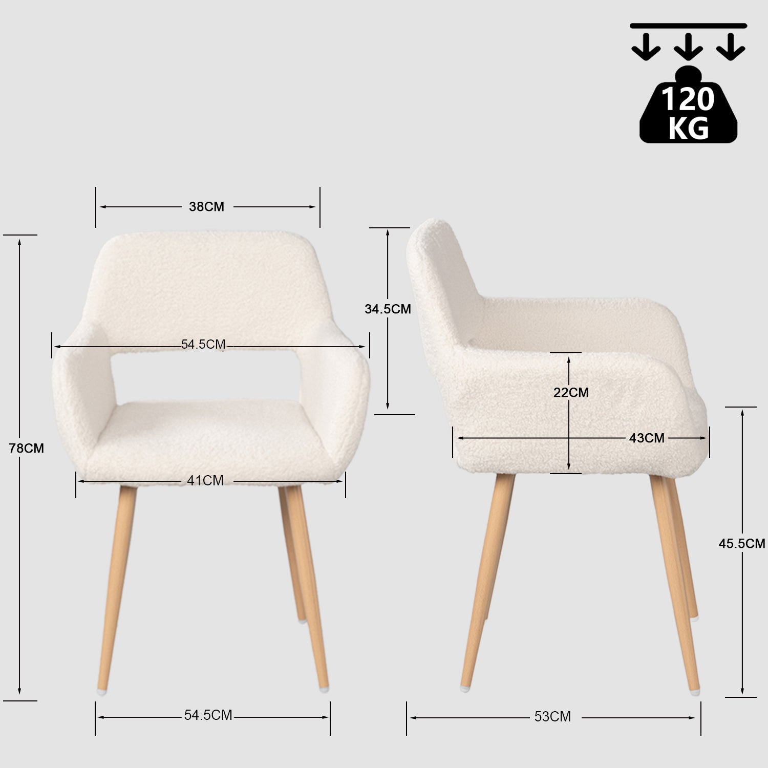 Lot de 2 fauteuils de salle à manger scandinaves avec accoudoirs en tissu mouton bouclette beige - CROMWELL