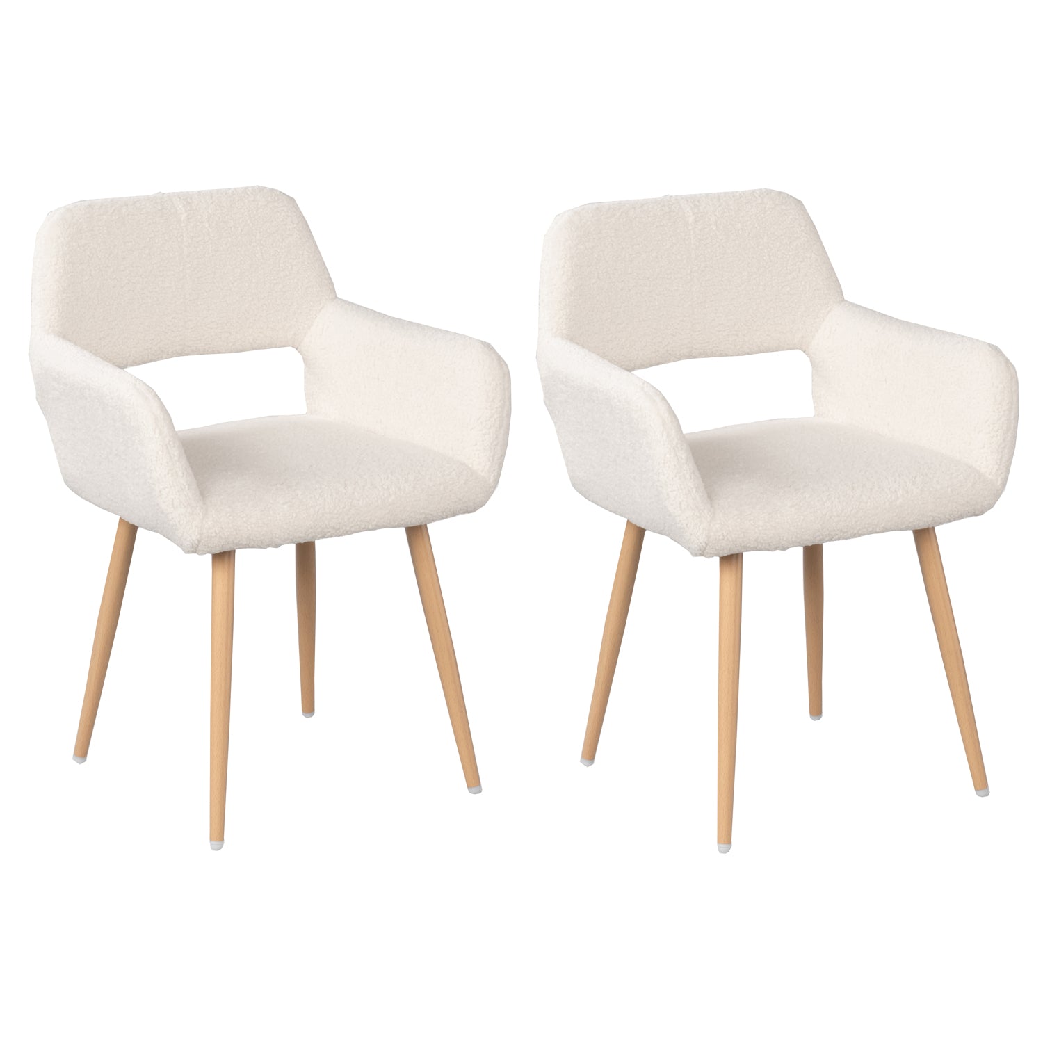 Lot de 2 fauteuils de salle à manger scandinaves avec accoudoirs en tissu mouton bouclette beige - CROMWELL