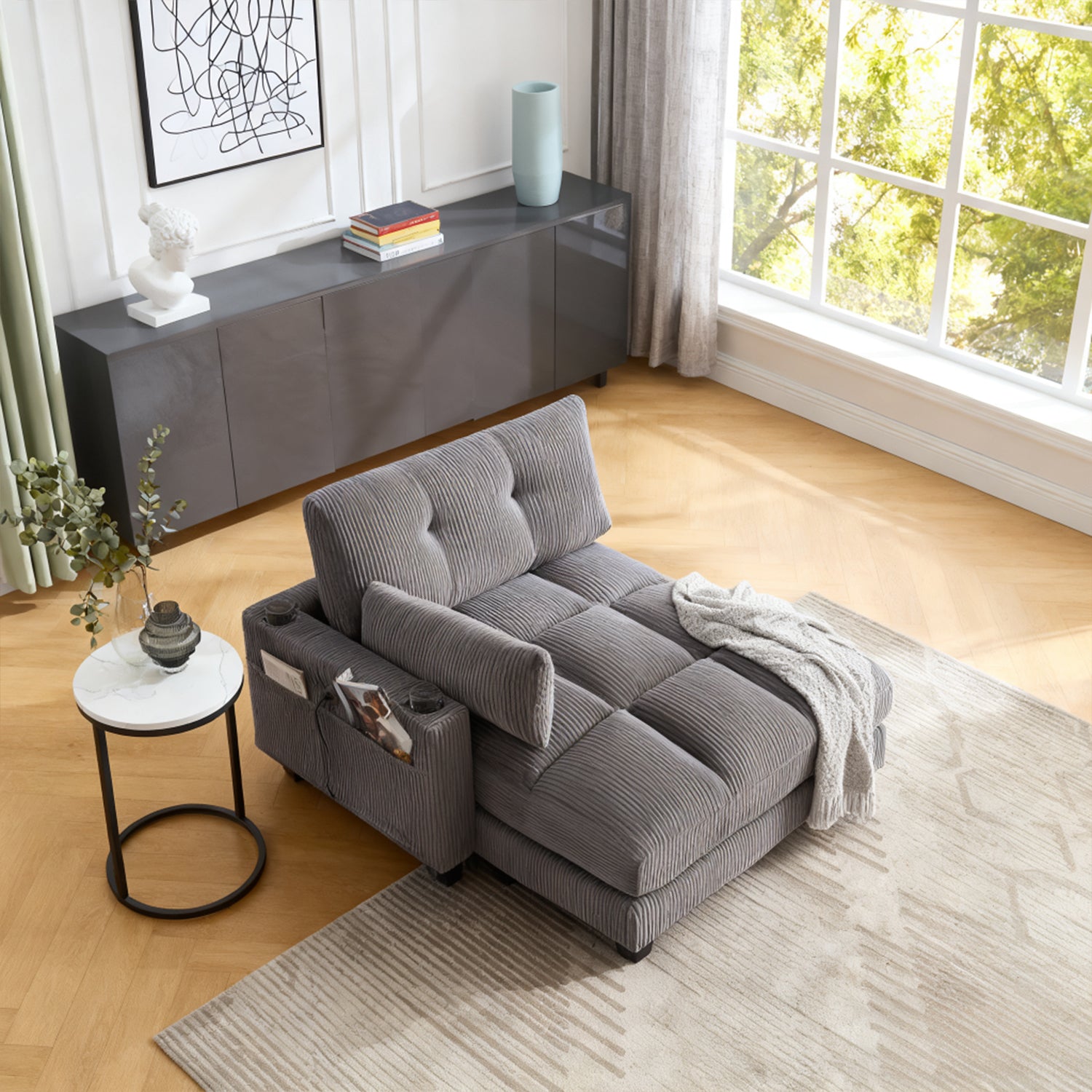 2-Sitzer-Sofa aus beigem Stoff im skandinavischen Stil – AHBARM