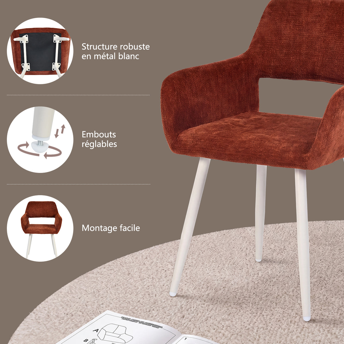 Set of 2 Scandinavian dining room armchairs with beige fabric armrests - Cromwell