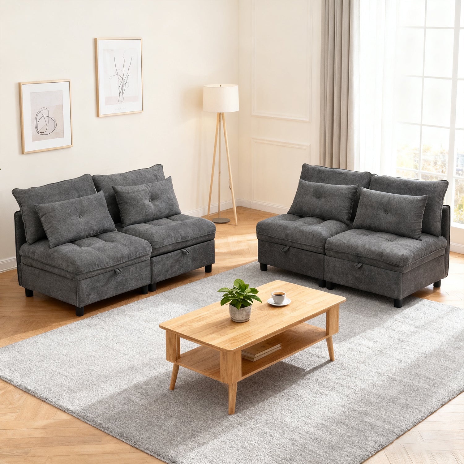 2-seater sofa in beige fabric Scandinavian style - AHBARM