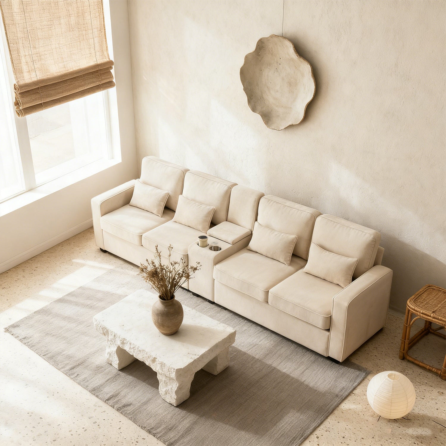 2-seater sofa in beige fabric Scandinavian style - AHBARM
