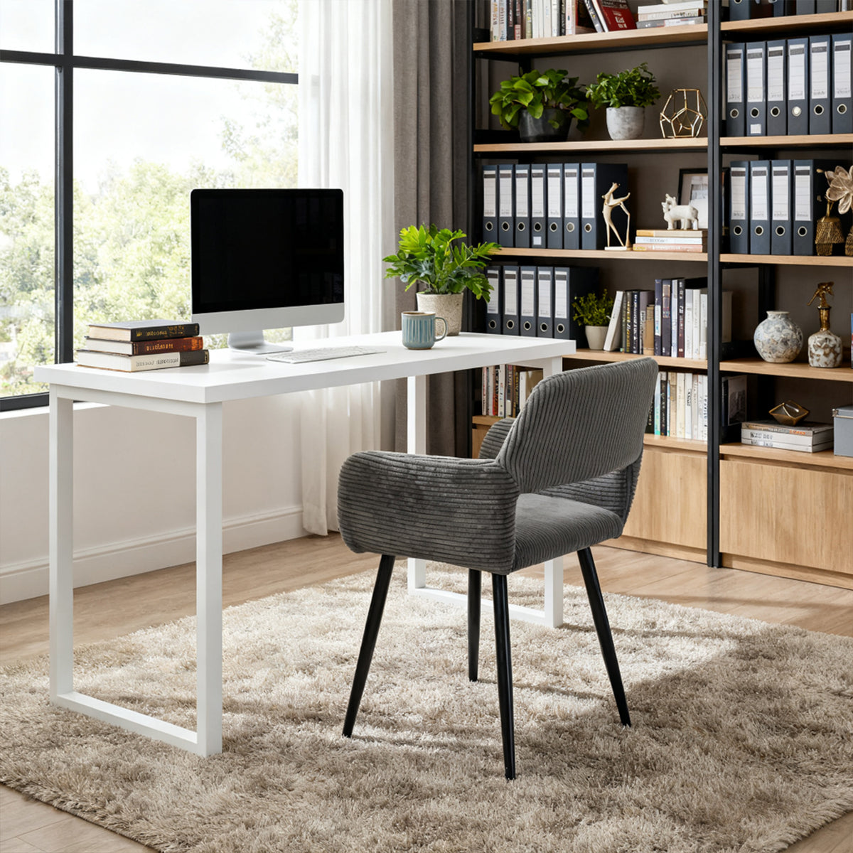 Lot de 4 fauteuils de salle à manger scandinaves avec accoudoirs en velours côtelé gris - CROMWELL CORDUROY