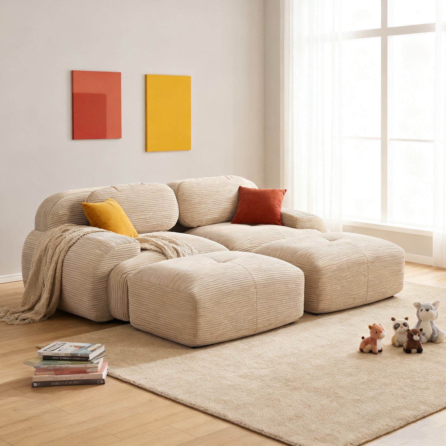 2-seater sofa bed in dark gray fabric with side pockets, modern convertible sofa