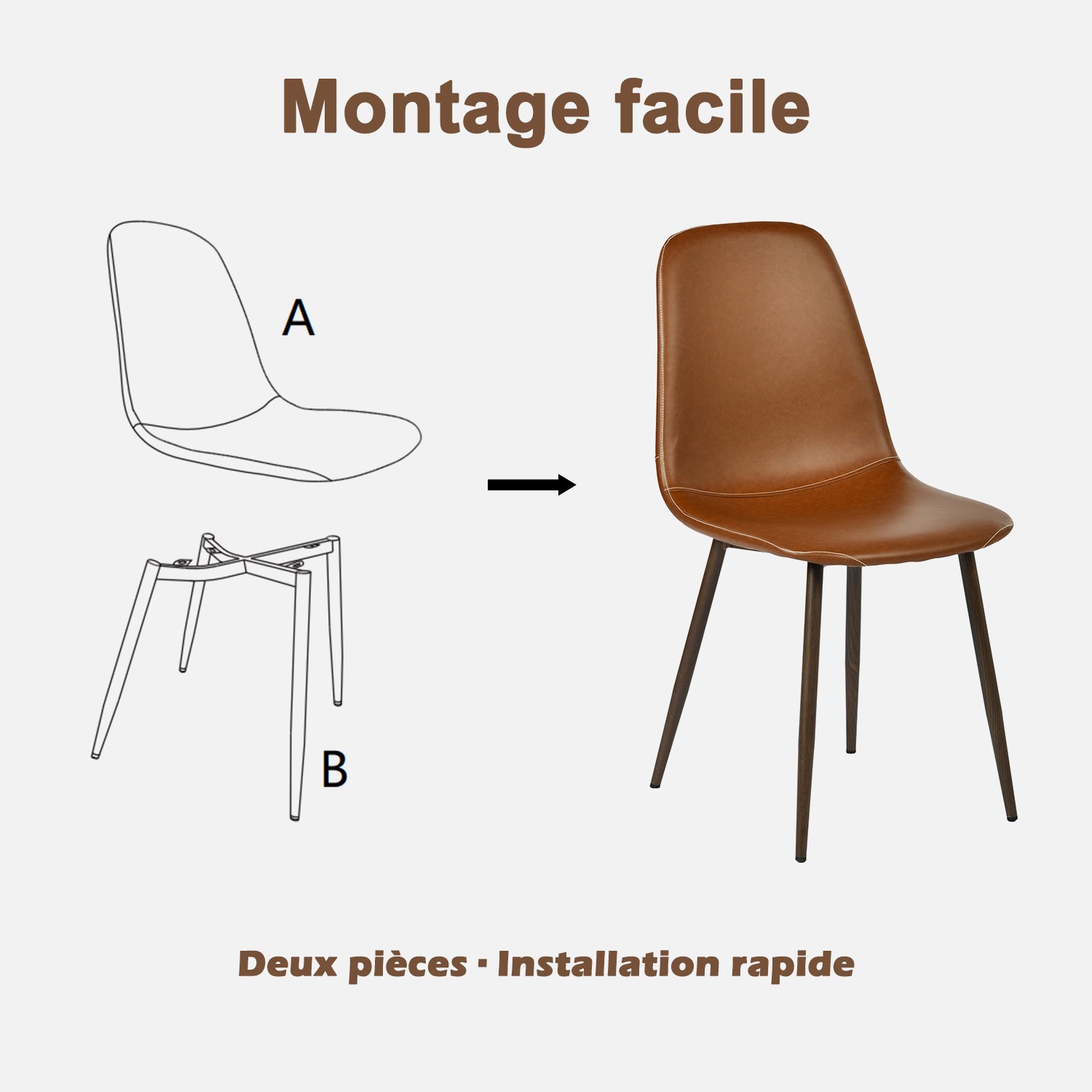 Ensemble table à manger extensible noire avec 4 chaises de salle à manger en PU, style scandinave