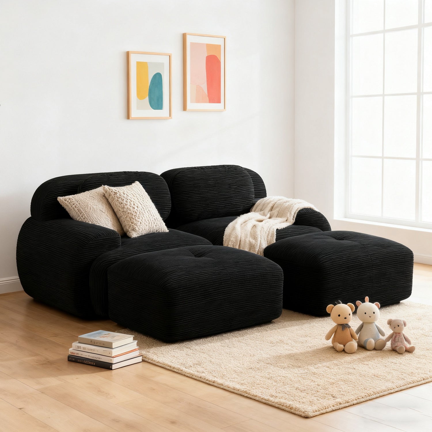 2-Sitzer-Schlafsofa aus dunkelgrauem Stoff mit Seitentaschen, modernes Schlafsofa