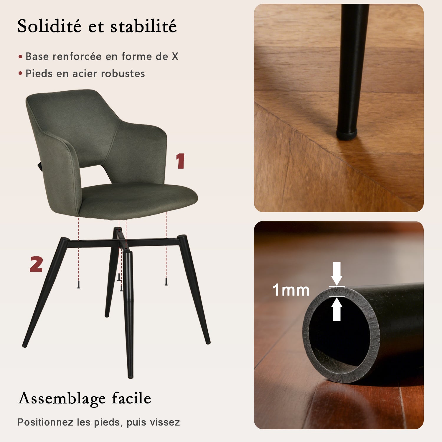 Round Table Table Table Table Timber Ø80 cm with 4 black velvet chairs, modern and comfortable style