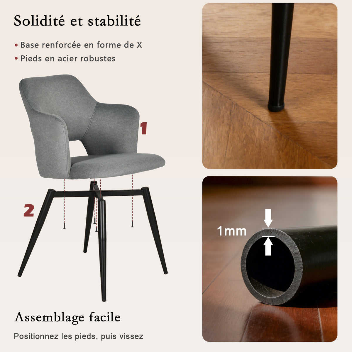 Set of 2 Scandinavian dining rooms with green fabric armrests - Akanji
