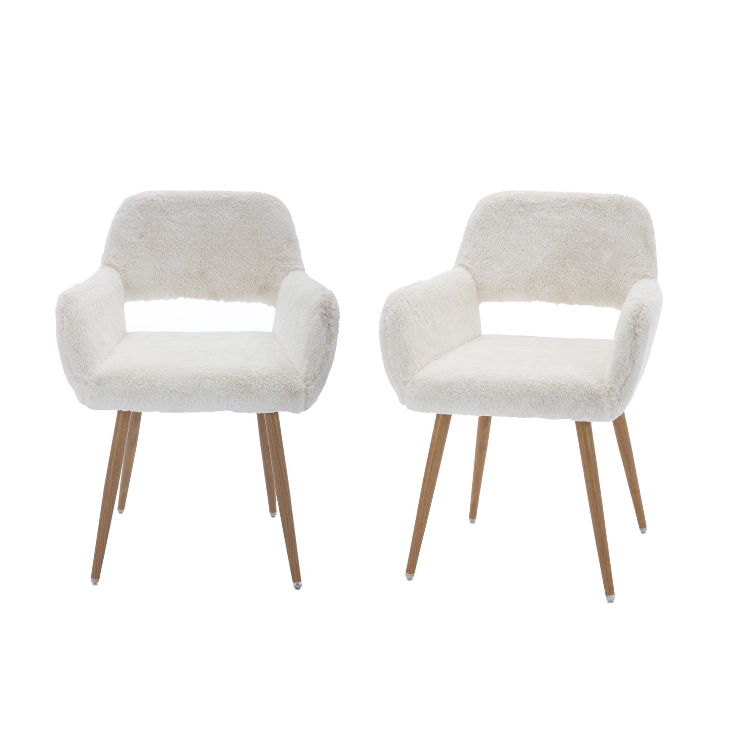 Lot de 2 fauteuils de salle à manger de style scandinave en fausse fourrure blanche avec pieds en métal effet bois