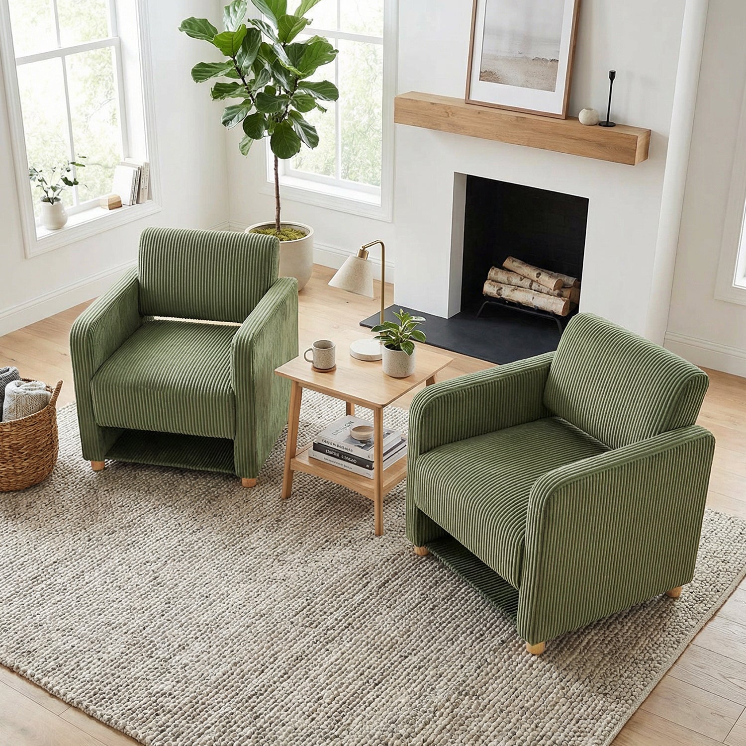 Lounge armchair with armrests in beige corduroy - DOMCO