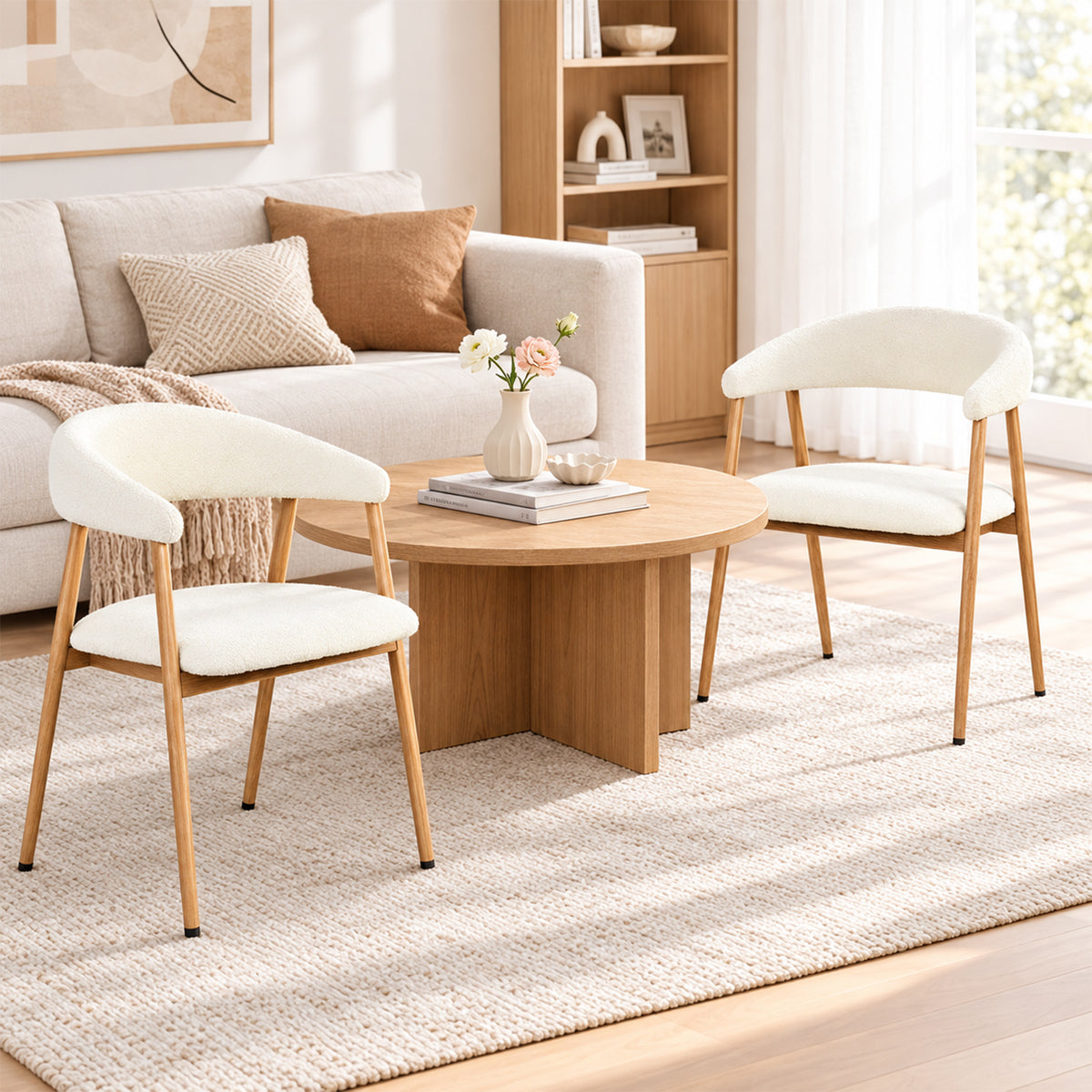 Set of 2 Scandinavian dining room armchairs with beige fabric armrests - Cromwell
