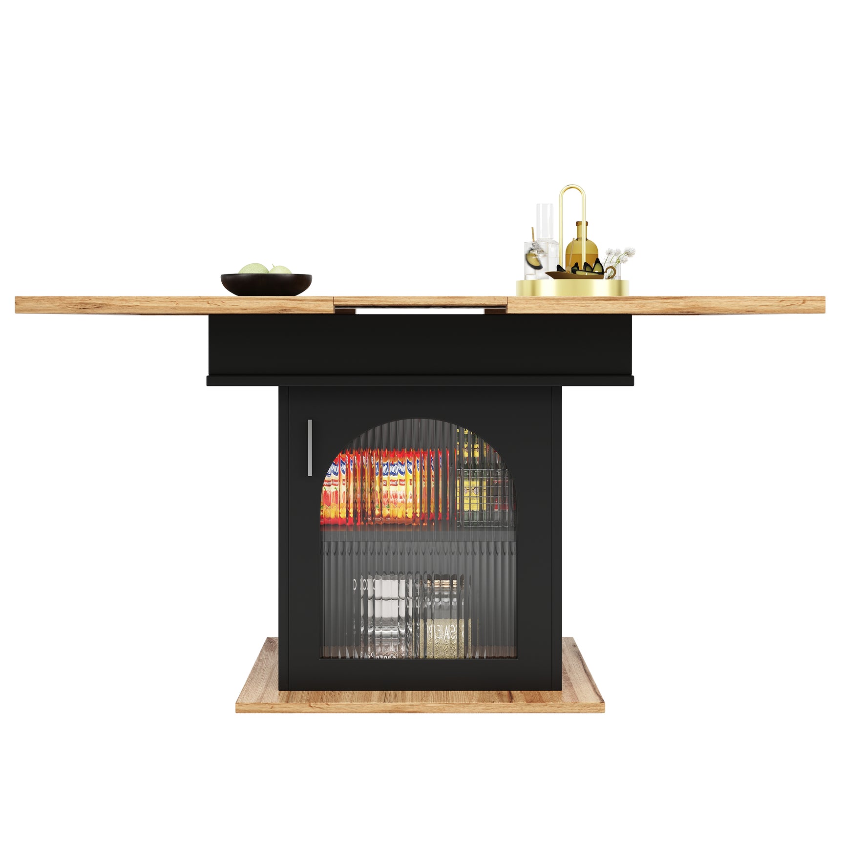 Extensible dining table 140/180x80x75 cm with MDF tray white marble effect and black metal feet