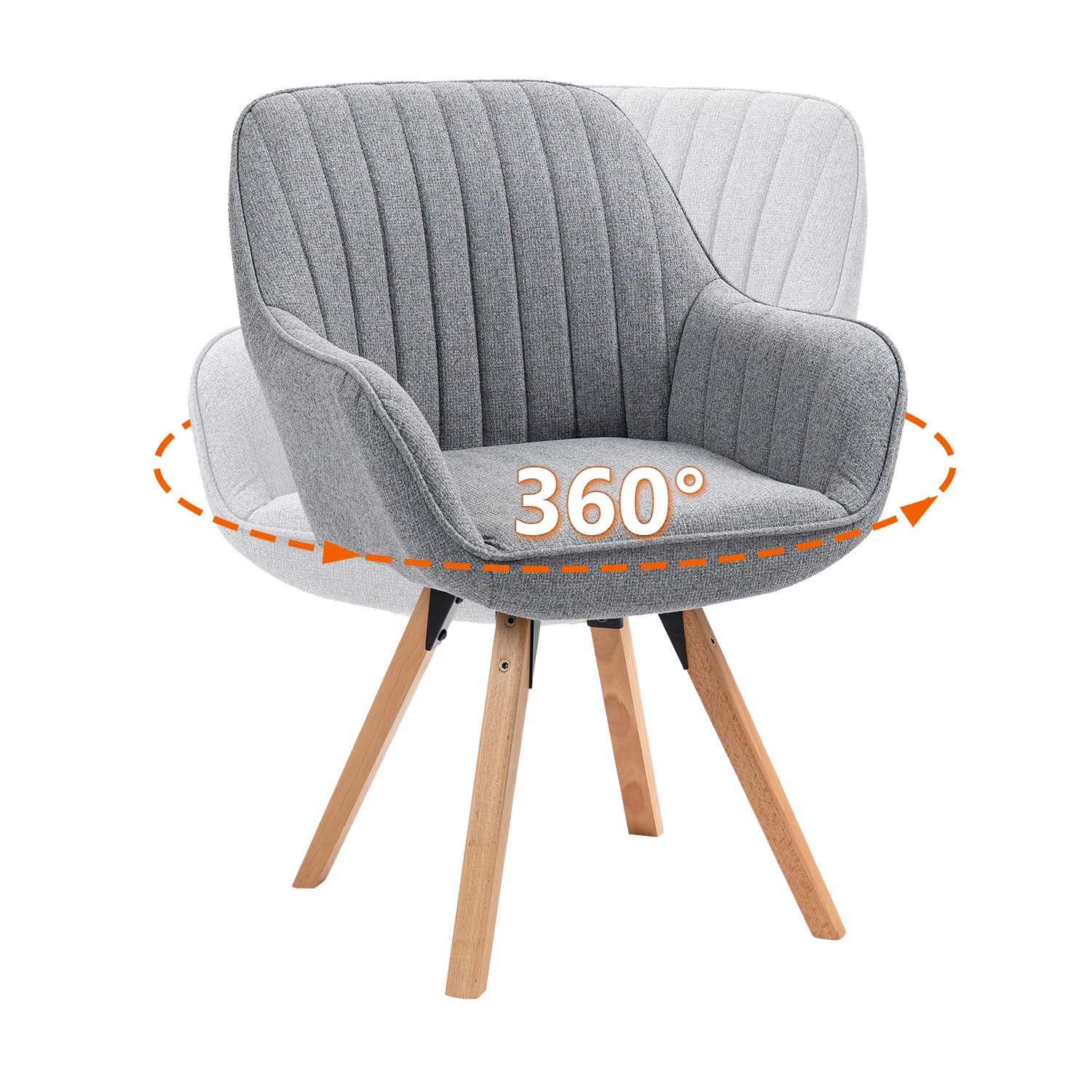 Set of 4 comfortable gray fabric dining room chairs with 360° swivel - CARSON FABRIC GRAY 4PCS