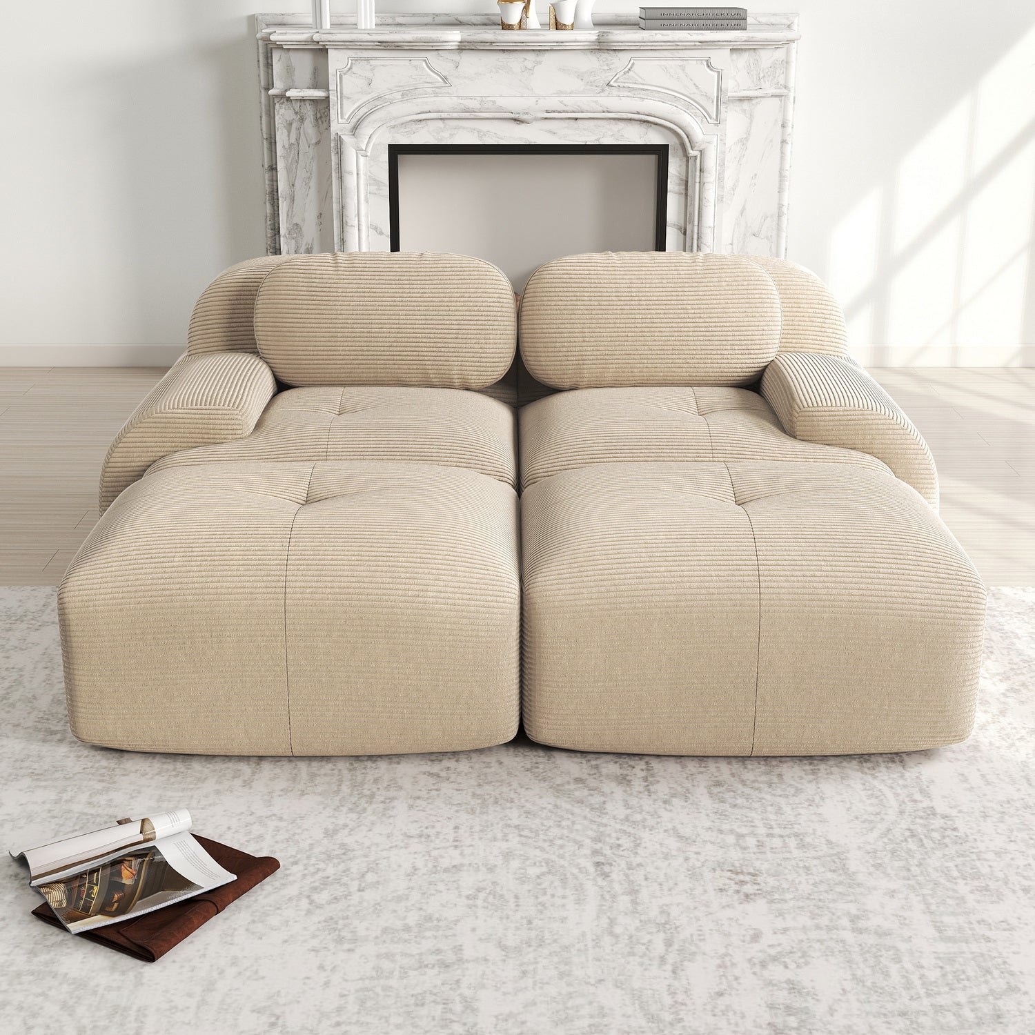 2-seater sofa bed in dark gray fabric with side pockets, modern convertible sofa