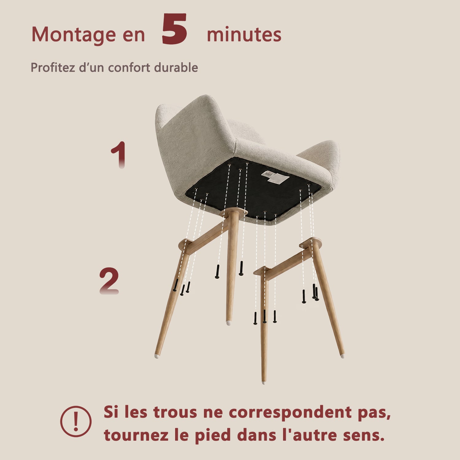 Lot de 4 fauteuils de salle à manger scandinaves avec accoudoirs en tissu beige - CROMWELL