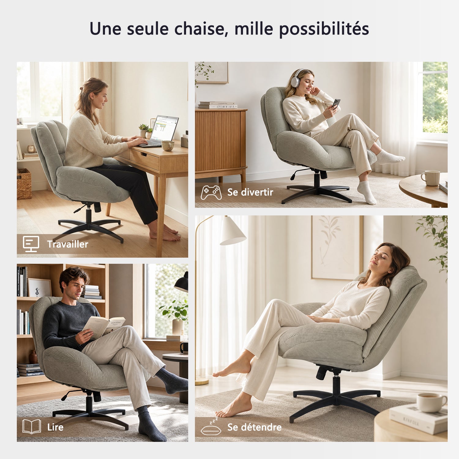 Einstellbare ergonomische Büro -Sessel mit Stoff Armlehnen weiße Schleife - Thomasina