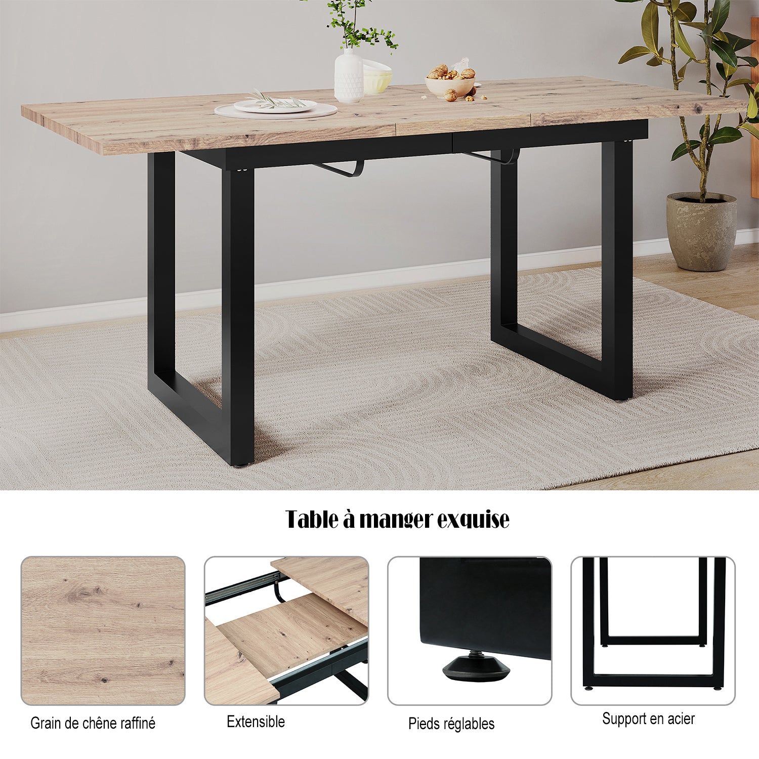 Retro dining table Extensible industrial style in wood - Whalen