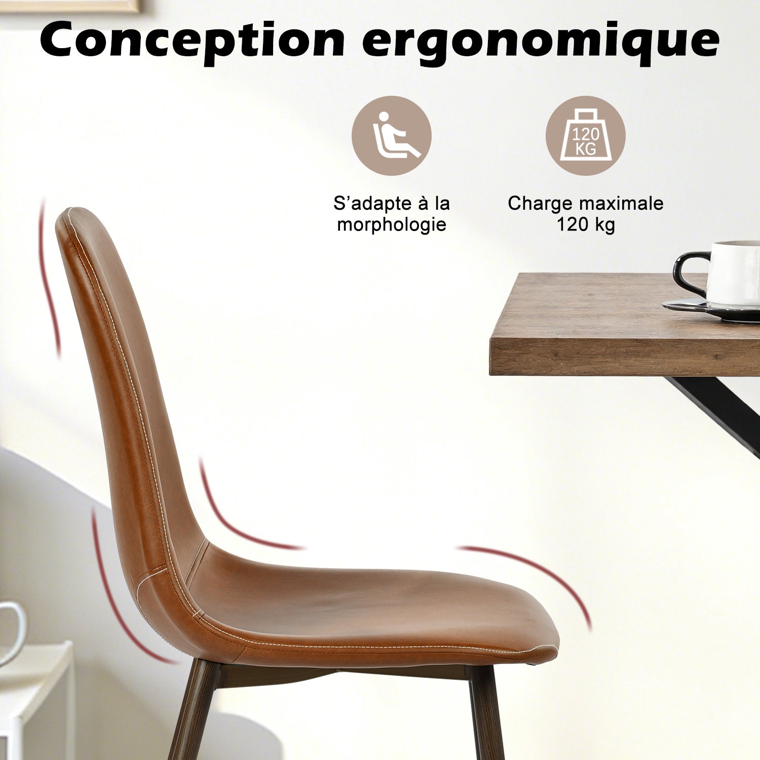 Ensemble table à manger extensible noire avec 4 chaises de salle à manger en PU, style scandinave