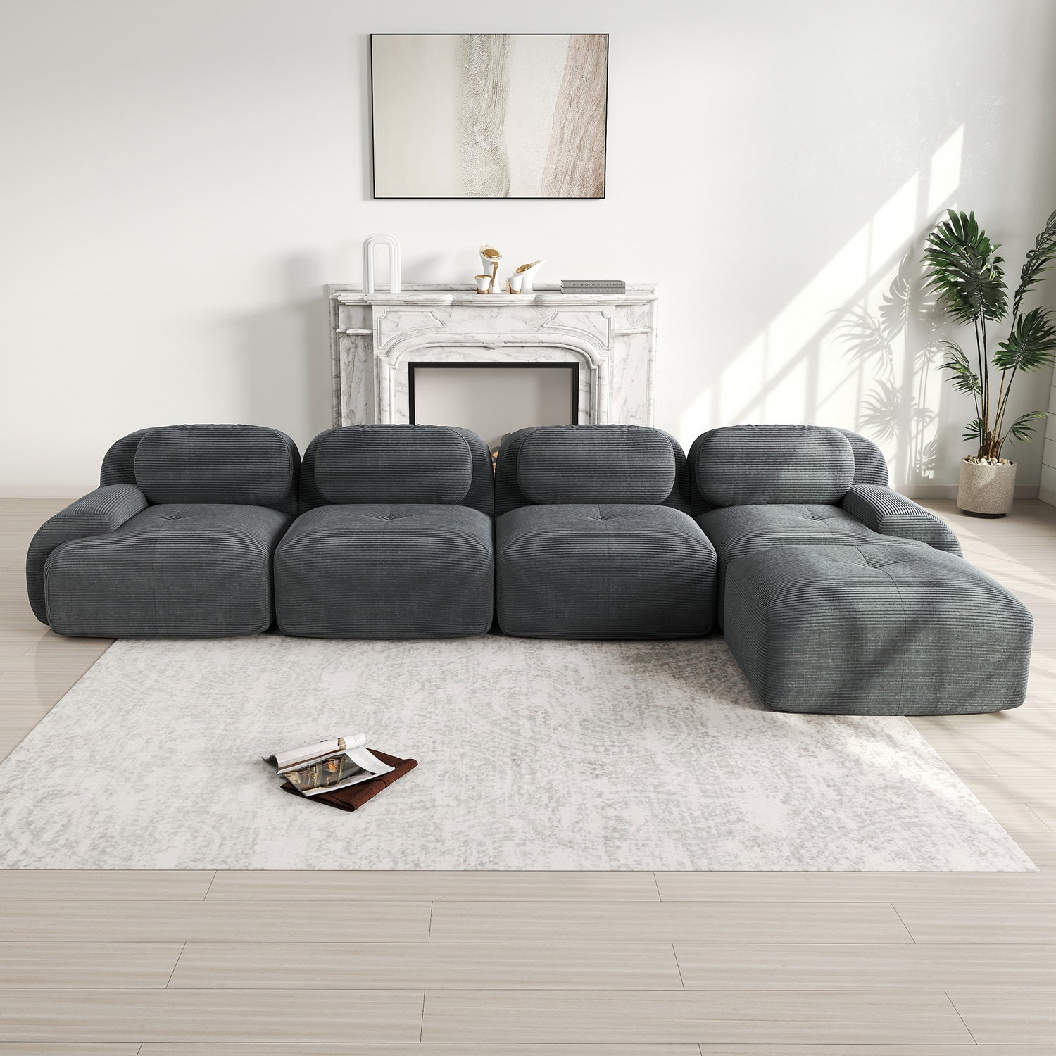 2-seater sofa bed in dark gray fabric with side pockets, modern convertible sofa