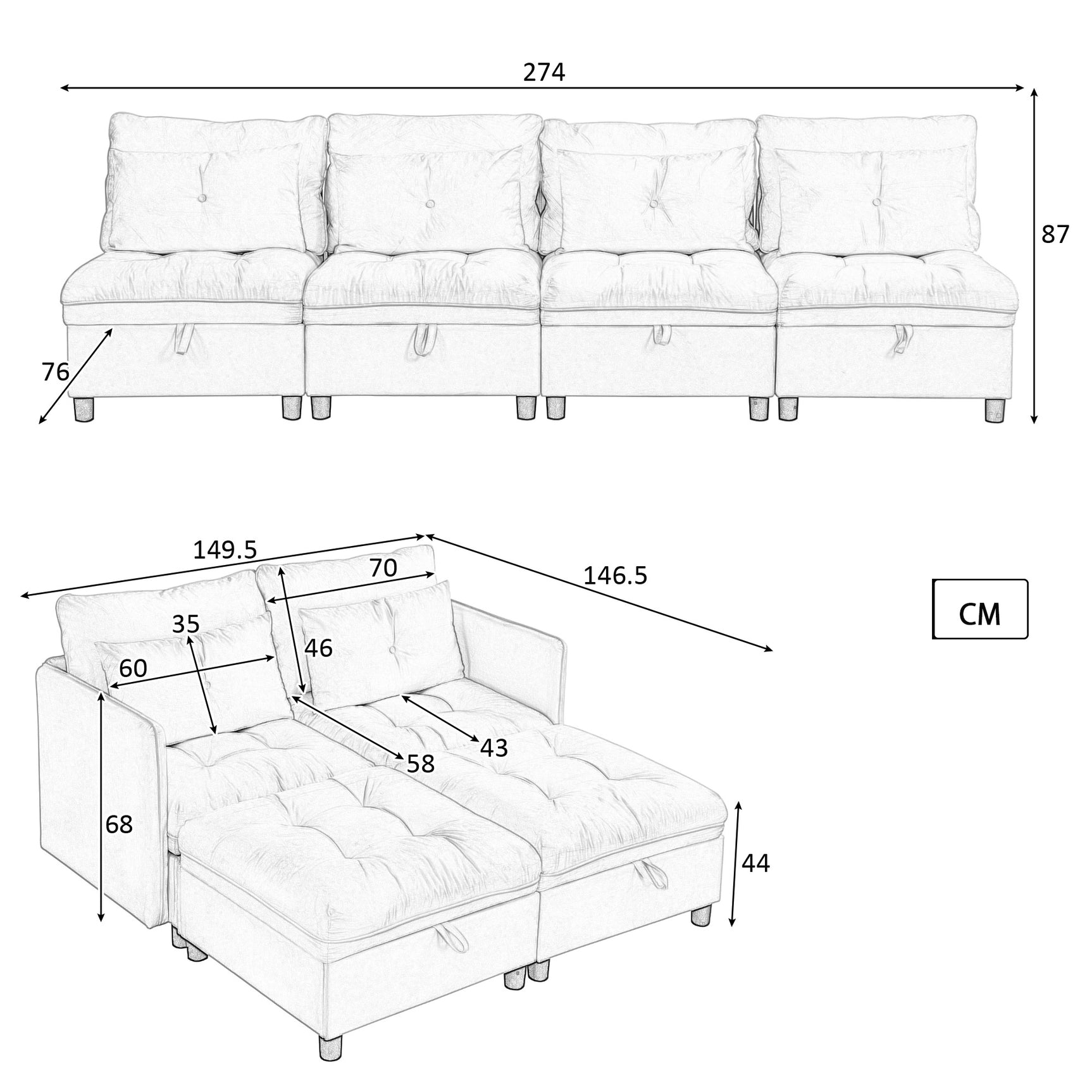 2-seater sofa in beige fabric Scandinavian style - AHBARM